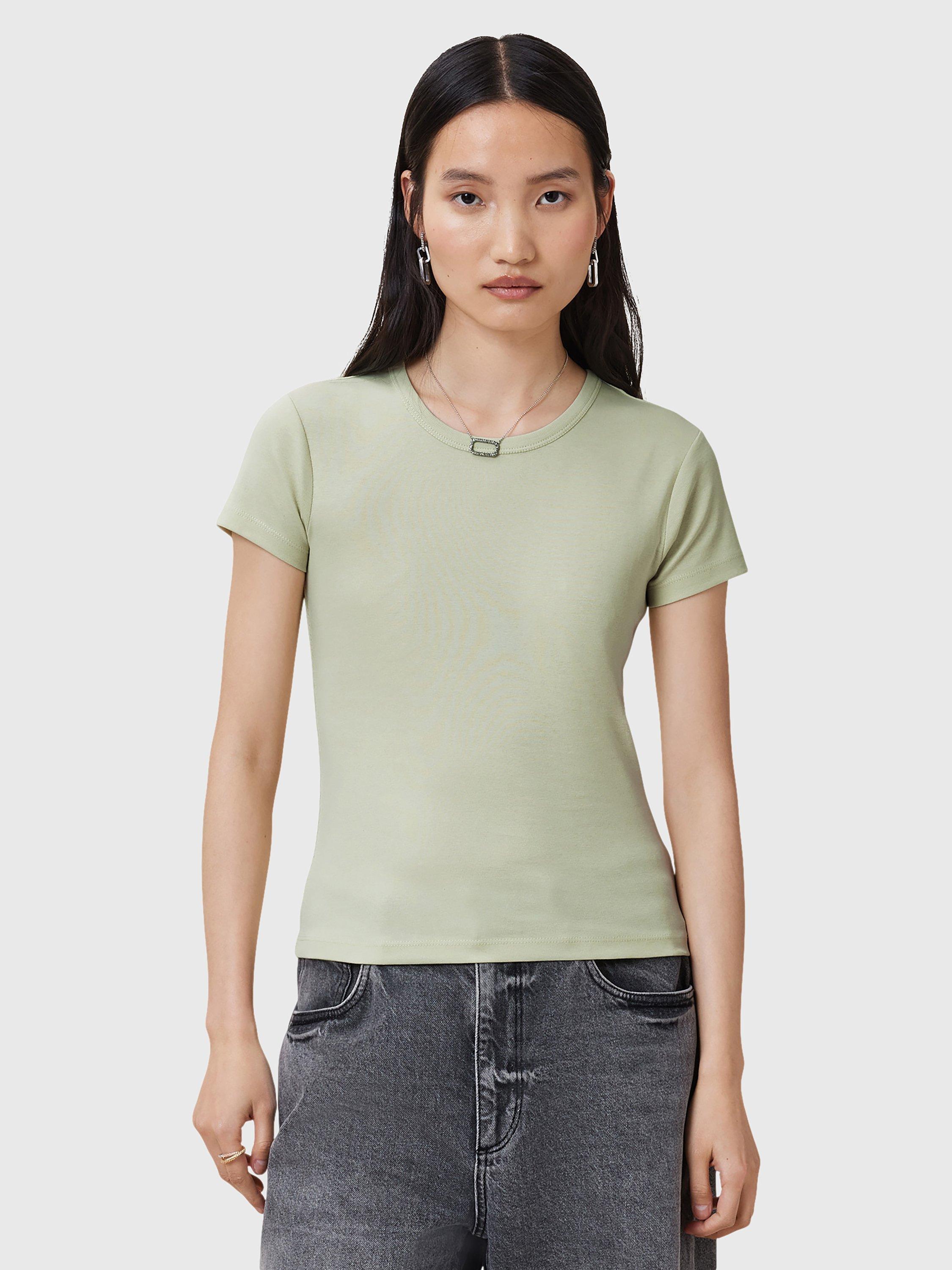 Product image 1 of 7, which shows AllSaints Stevie Crew Neck T-Shirt, Jade Green, L