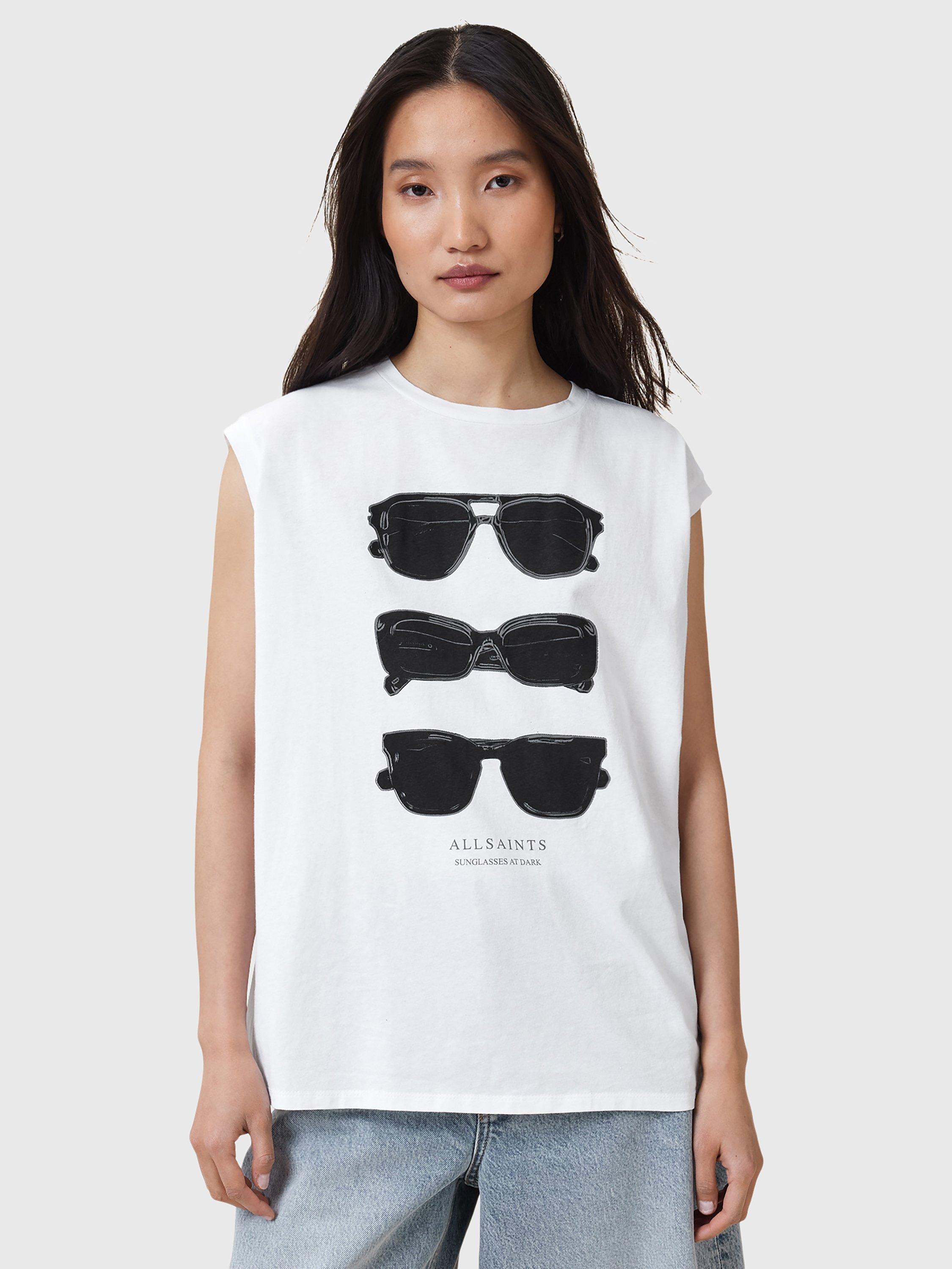 Product image 1 of 6, which shows AllSaints Brooke Sunnies Pure Organic Cotton Tank Top, Optic White, XS