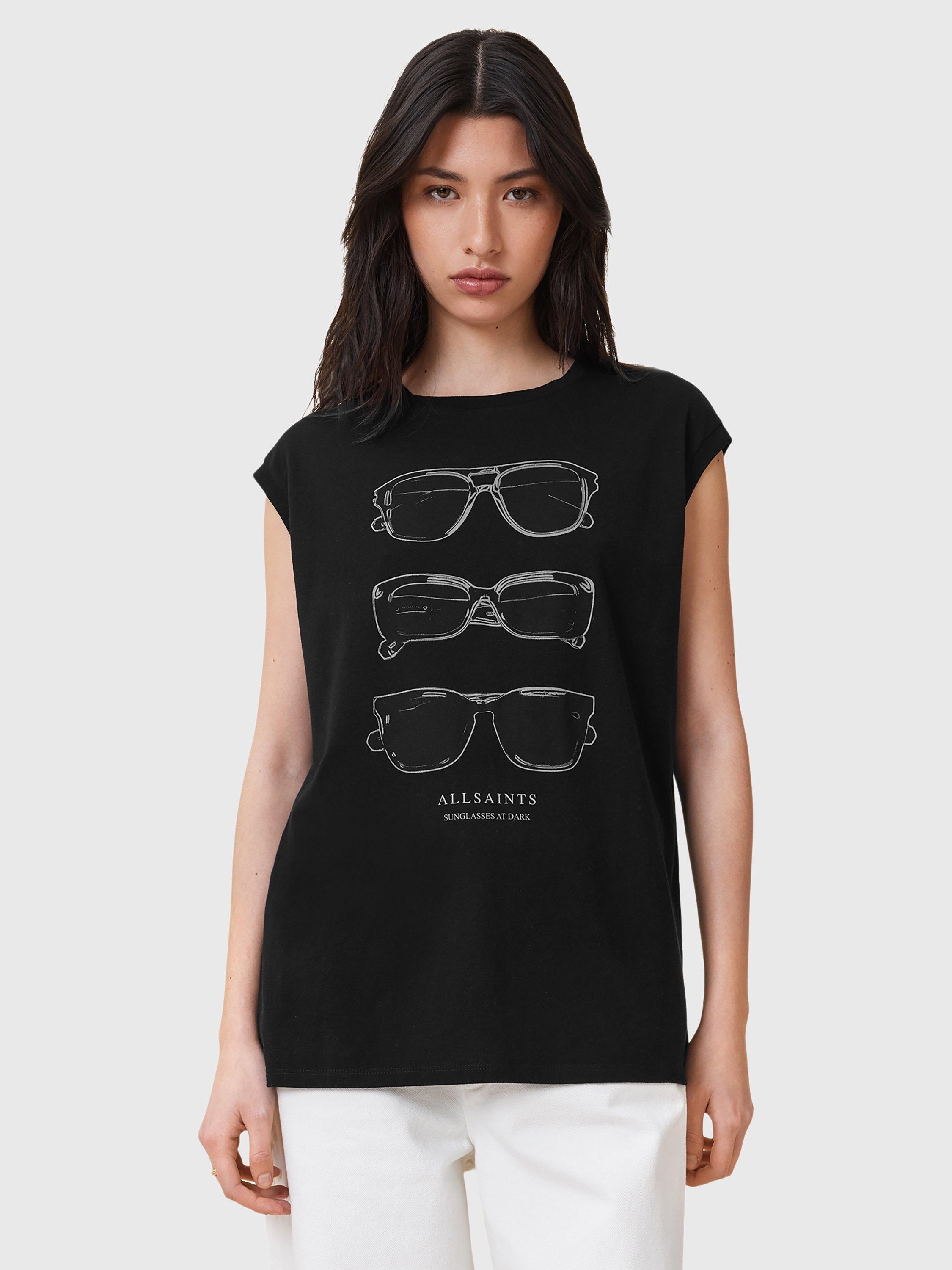 Product image 1 of 7, which shows AllSaints Brooke Sunglasses T-Shirt, Black, XS