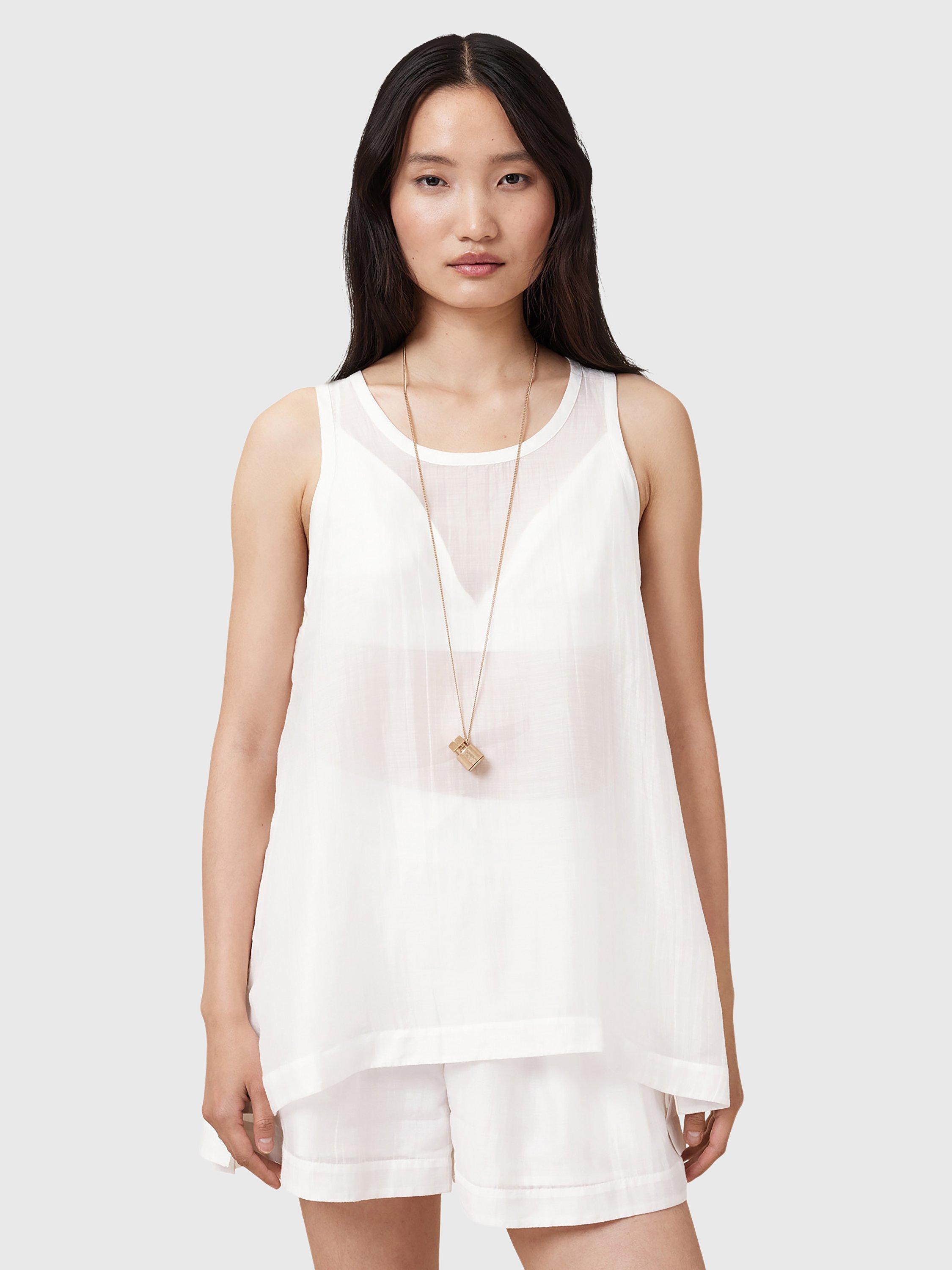 Product image 1 of 9, which shows AllSaints Tysh Sleeveless Top, Snow White, 10