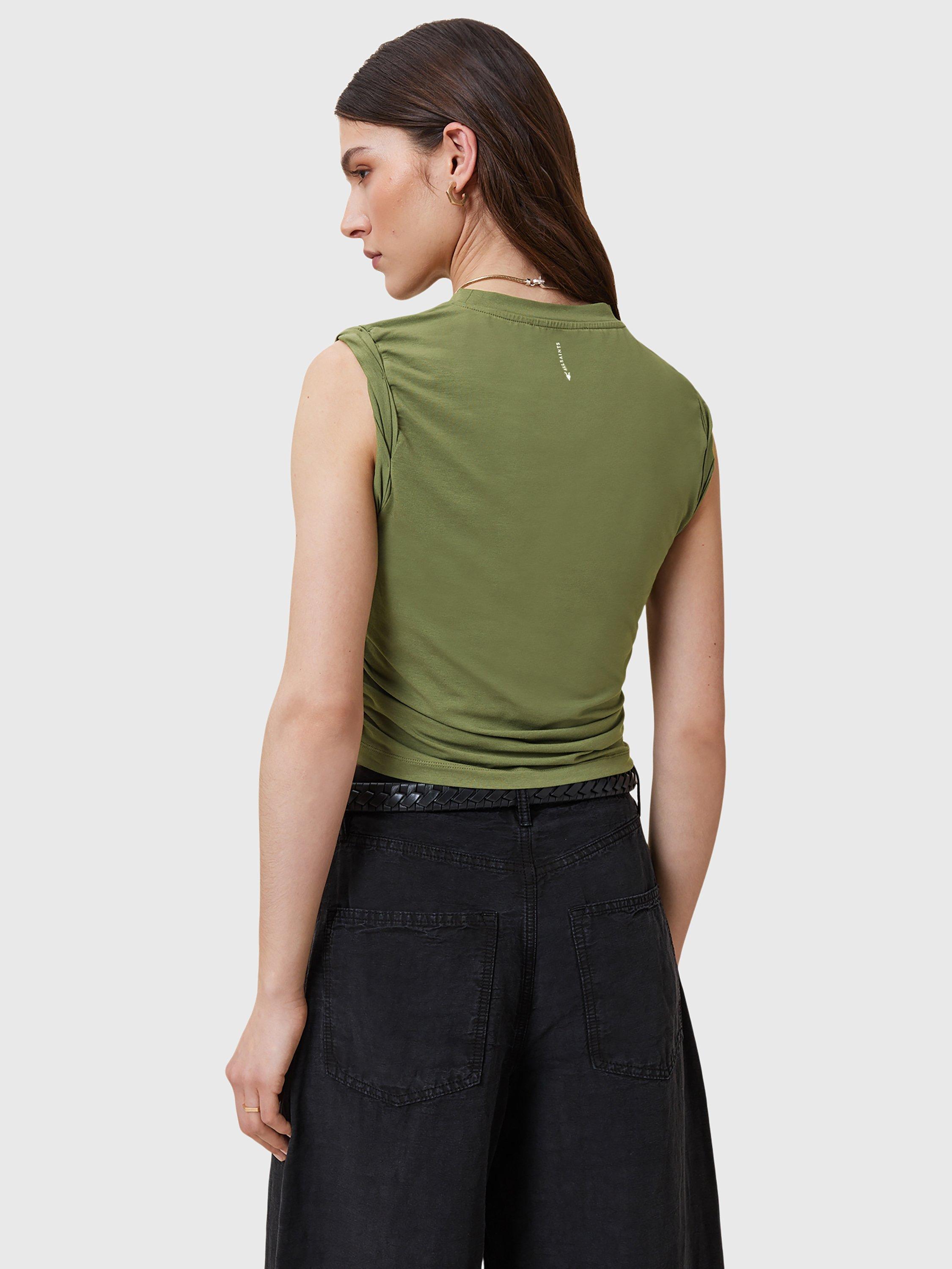 Product image 2 of 10, which shows AllSaints West Ruched Tank Top, Grass Green, L