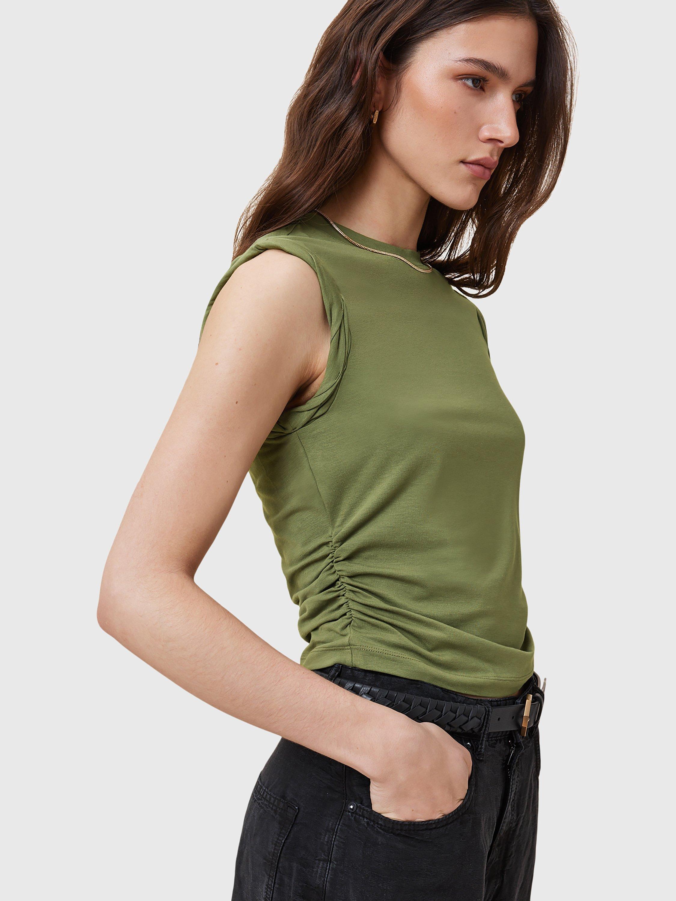 Product image 5 of 10, which shows AllSaints West Ruched Tank Top, Grass Green, L