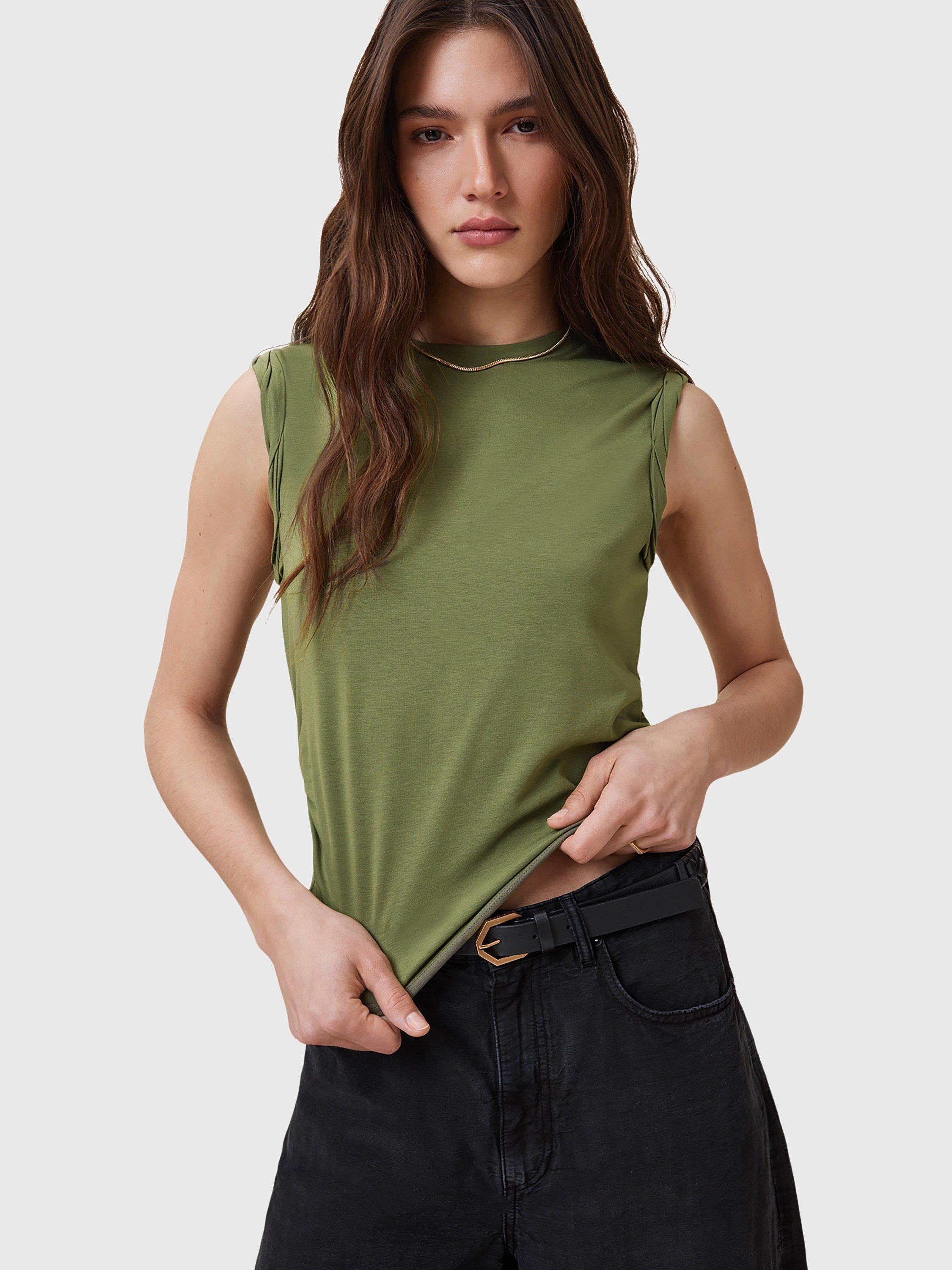 Product image 8 of 10, which shows AllSaints West Ruched Tank Top, Grass Green, L