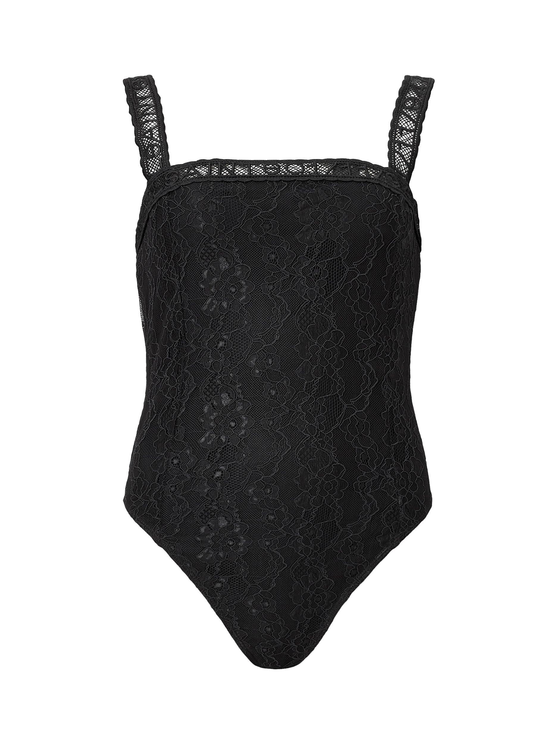 Product image 4 of 6, which shows AllSaints Vera Lace Square Neck Bodysuit, Black, 10