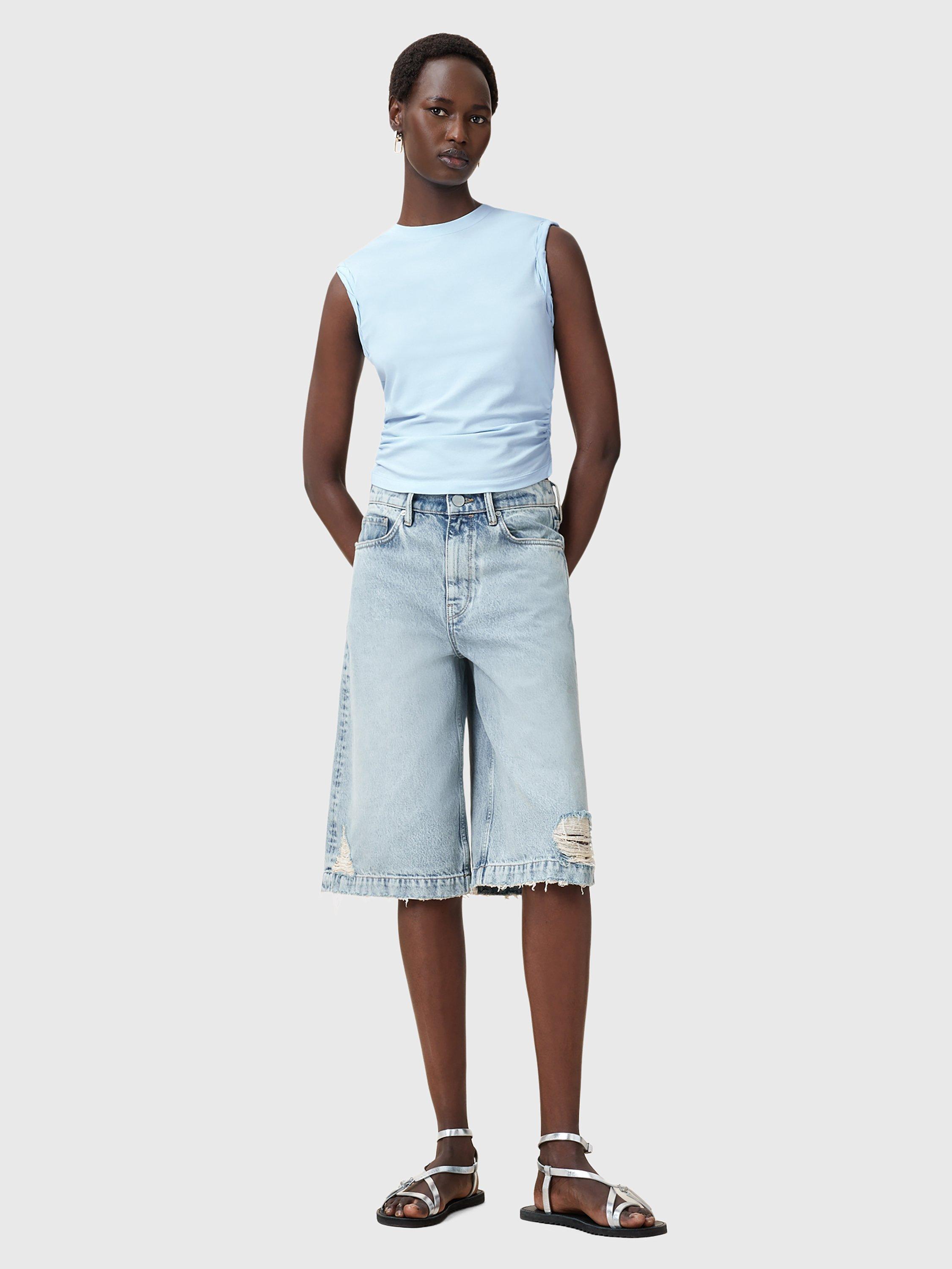 Product image 3 of 7, which shows AllSaints West Ruched Tank Top, Powder Blue, M