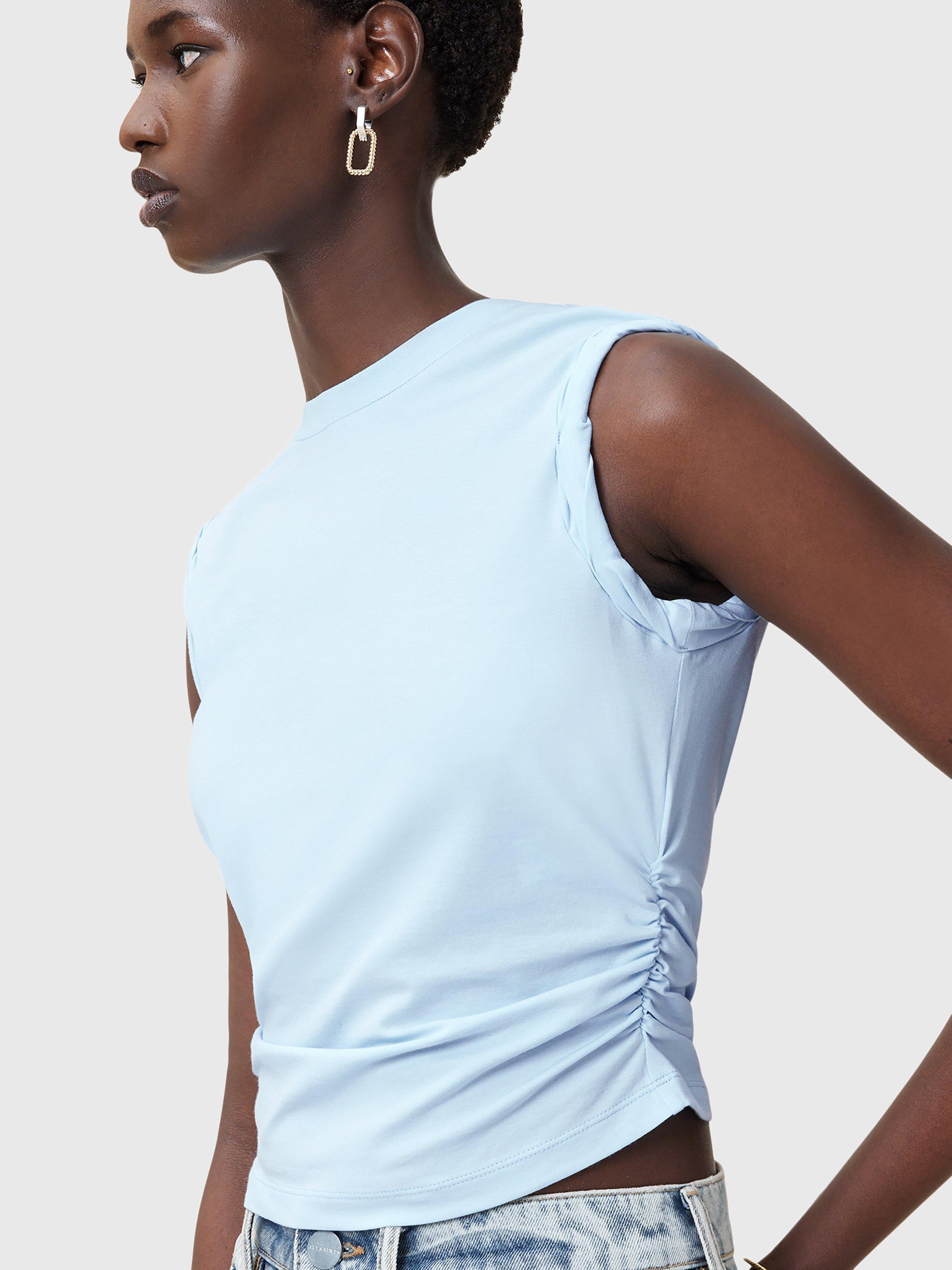 Product image 5 of 7, which shows AllSaints West Ruched Tank Top, Powder Blue, M