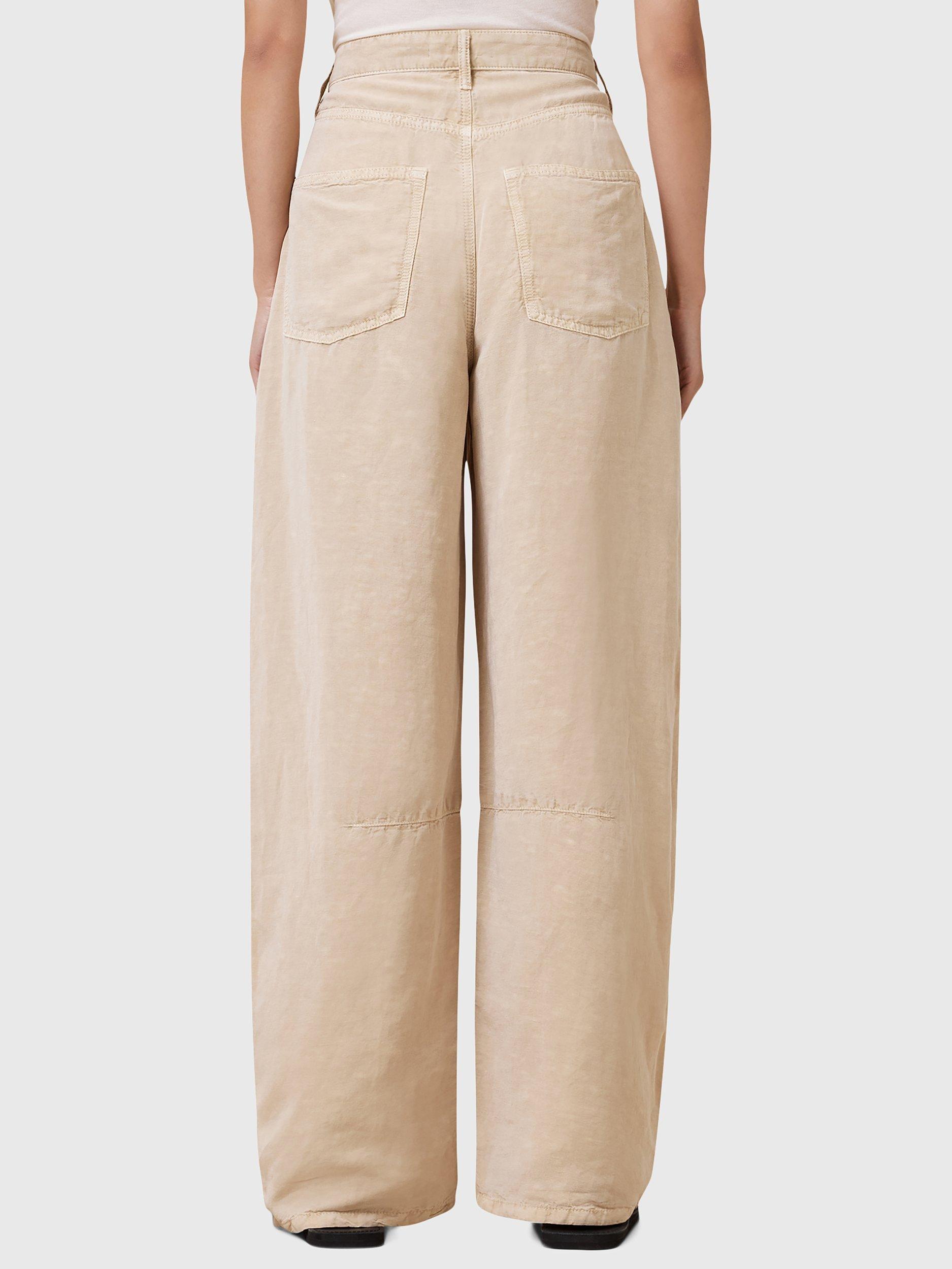 Product image 2 of 10, which shows AllSaints Jett Barrel Leg Linen Blend Trousers, Natural Sand, 10