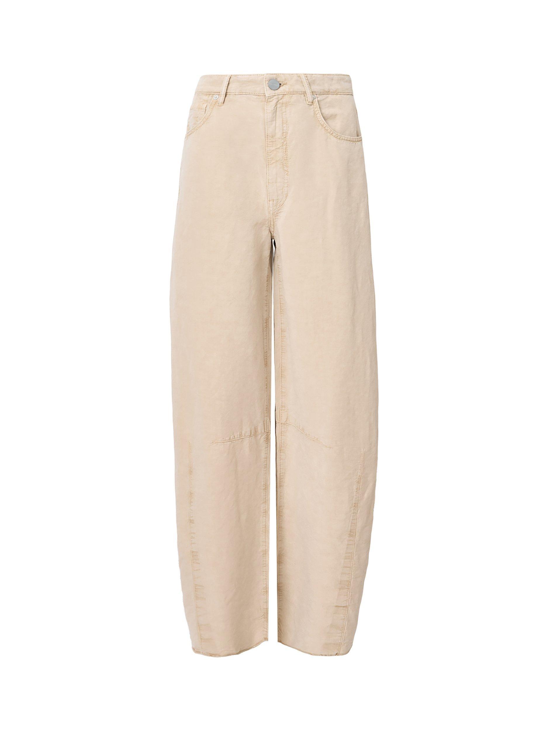 Product image 4 of 10, which shows AllSaints Jett Barrel Leg Linen Blend Trousers, Natural Sand, 10