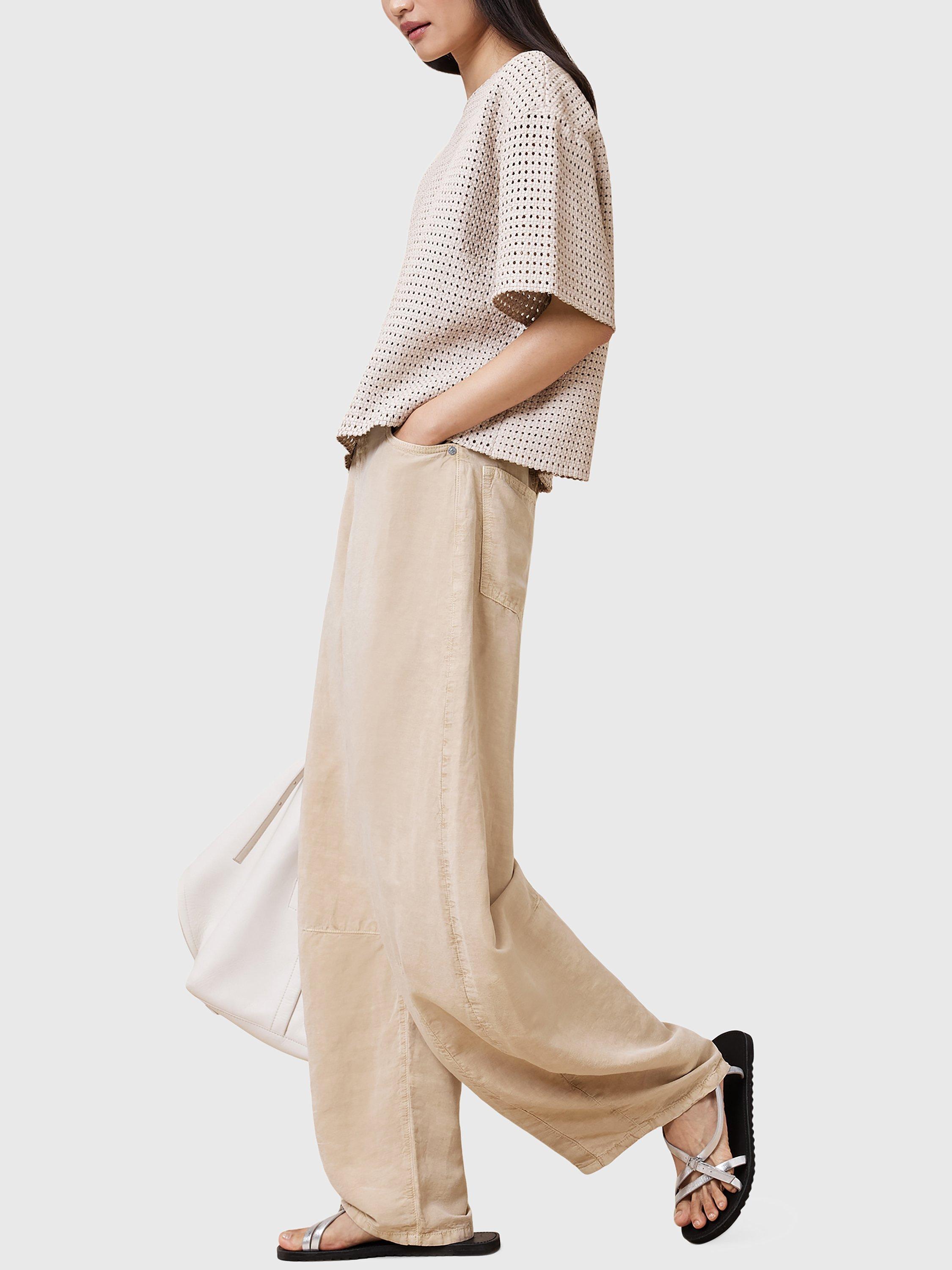Product image 7 of 10, which shows AllSaints Jett Barrel Leg Linen Blend Trousers, Natural Sand, 10