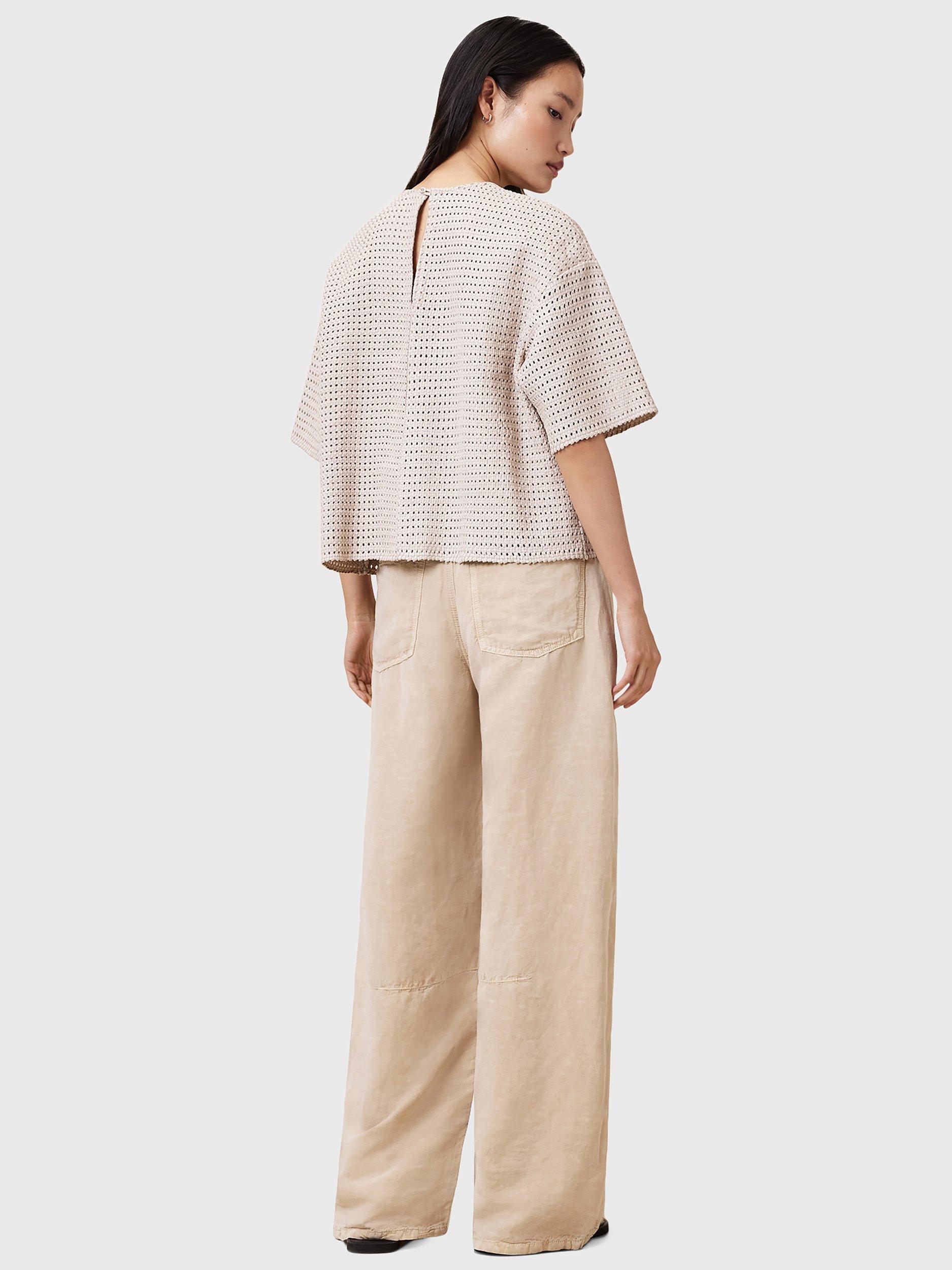 Product image 9 of 10, which shows AllSaints Jett Barrel Leg Linen Blend Trousers, Natural Sand, 10