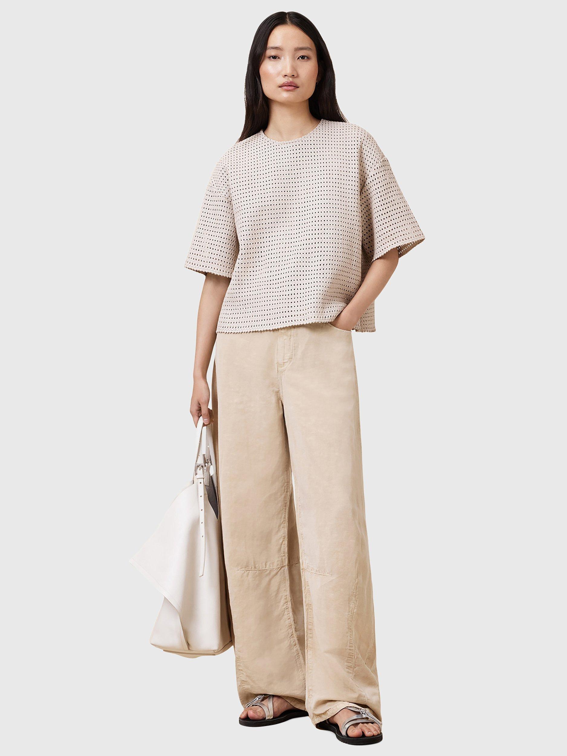 Product image 10 of 10, which shows AllSaints Jett Barrel Leg Linen Blend Trousers, Natural Sand, 10