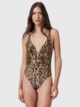 AllSaints Saph Leopard Print Swimsuit, Golden Brown