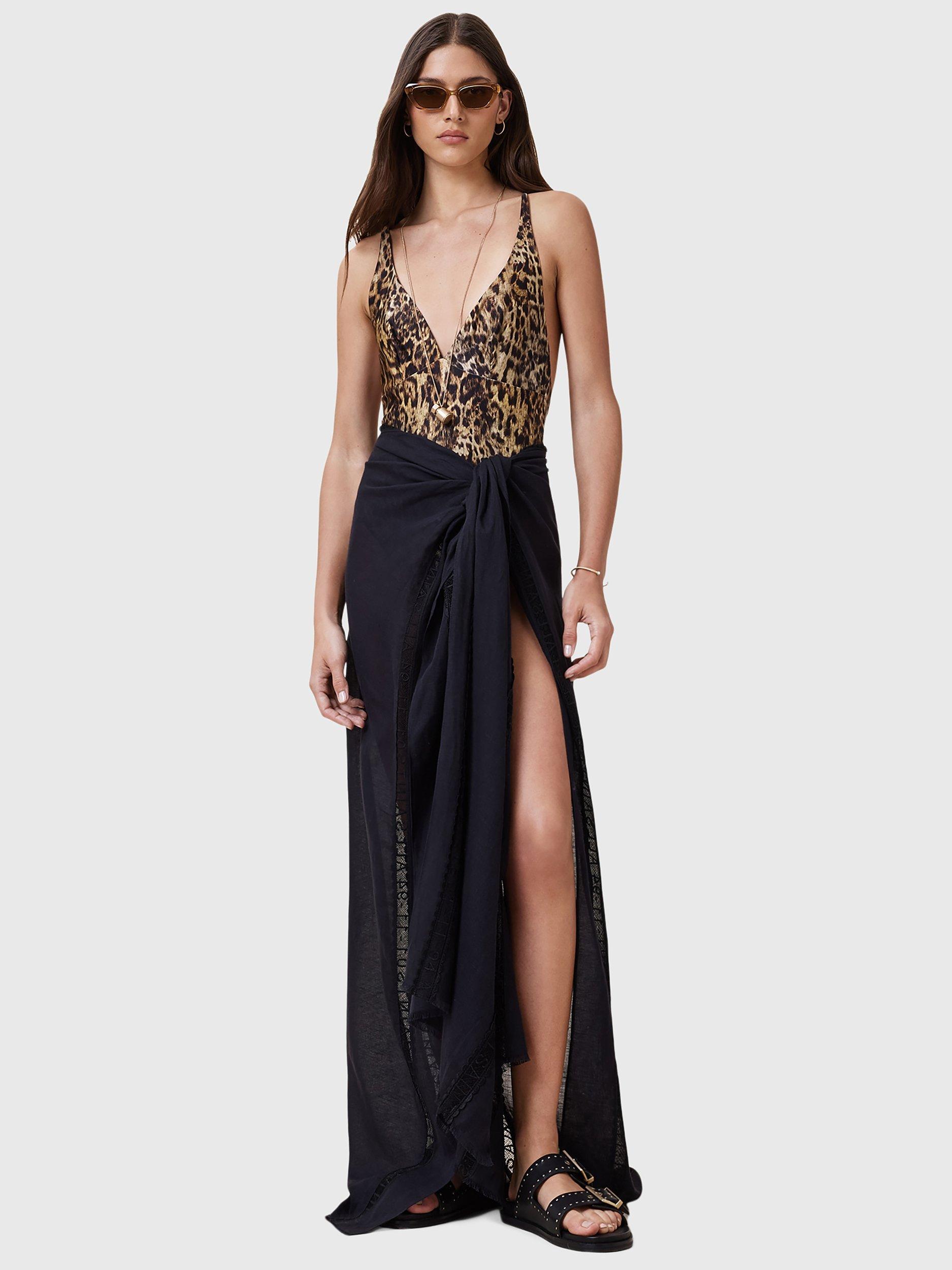 Product image 3 of 7, which shows AllSaints Saph Leopard Print Swimsuit, Golden Brown, L
