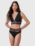 AllSaints Xalia Leopard Print Panel Bikini Bottoms, Black