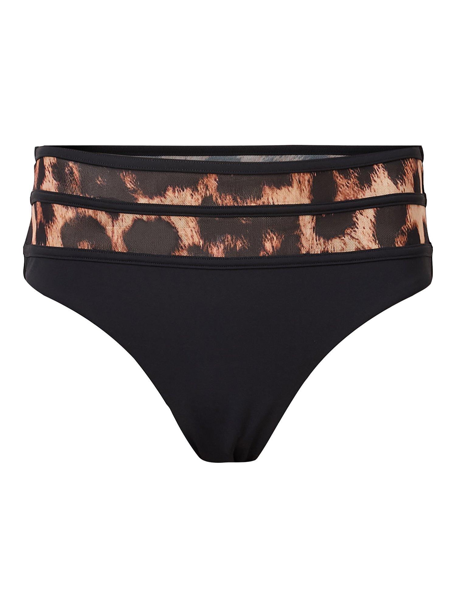 Product image 4 of 6, which shows AllSaints Xalia Leopard Print Panel Bikini Bottoms, Black, XS