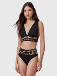AllSaints Xalia Leopard Print Panel Bikini Top, Black
