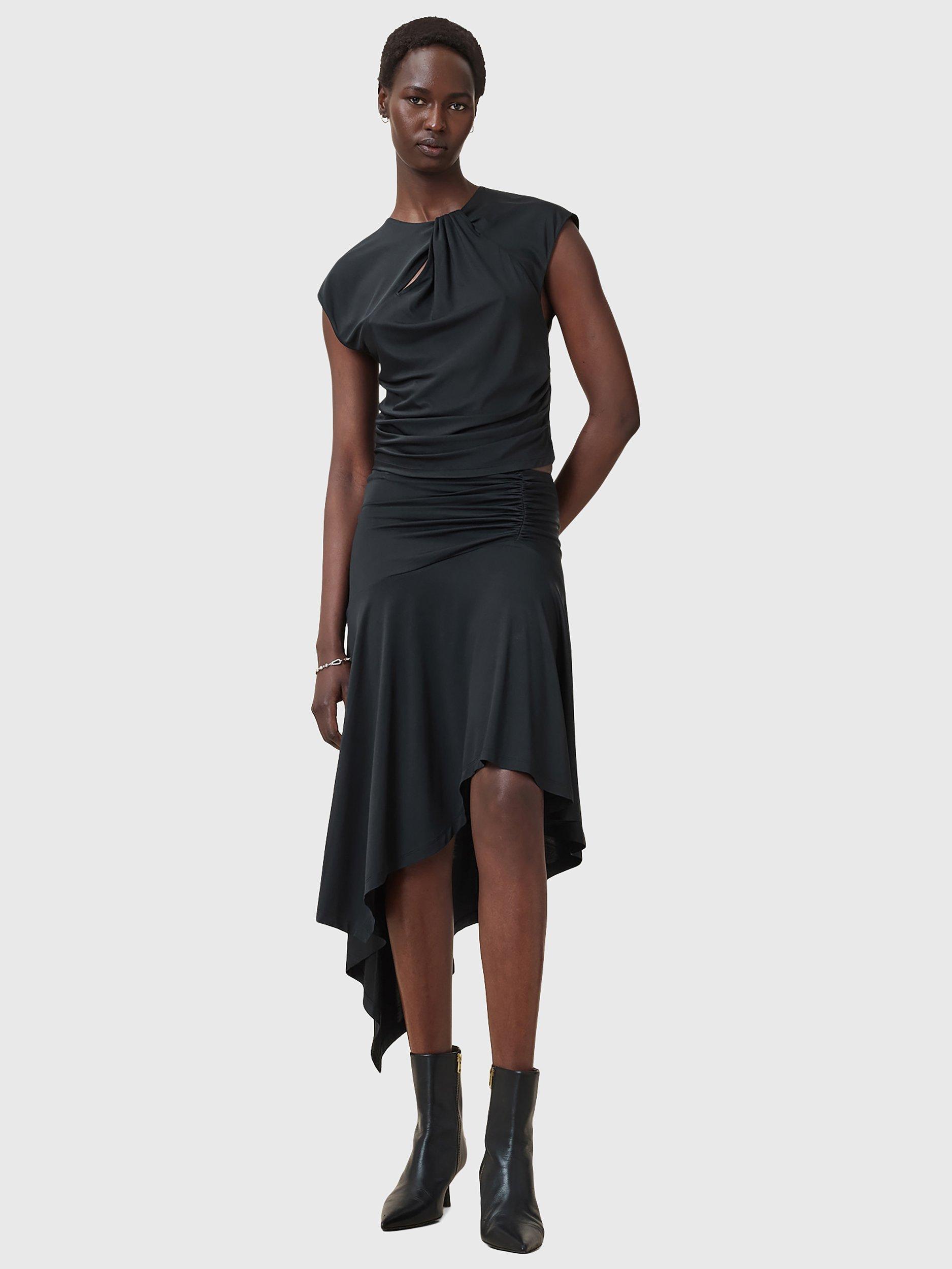 Product image 3 of 10, which shows AllSaints Annalie Asymmetric Drape Skirt, Black, 6