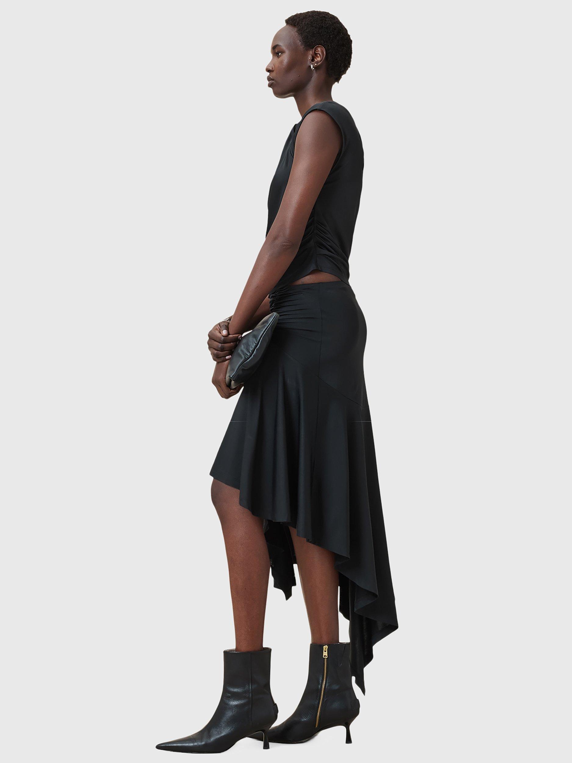 Product image 8 of 10, which shows AllSaints Annalie Asymmetric Drape Skirt, Black, 6