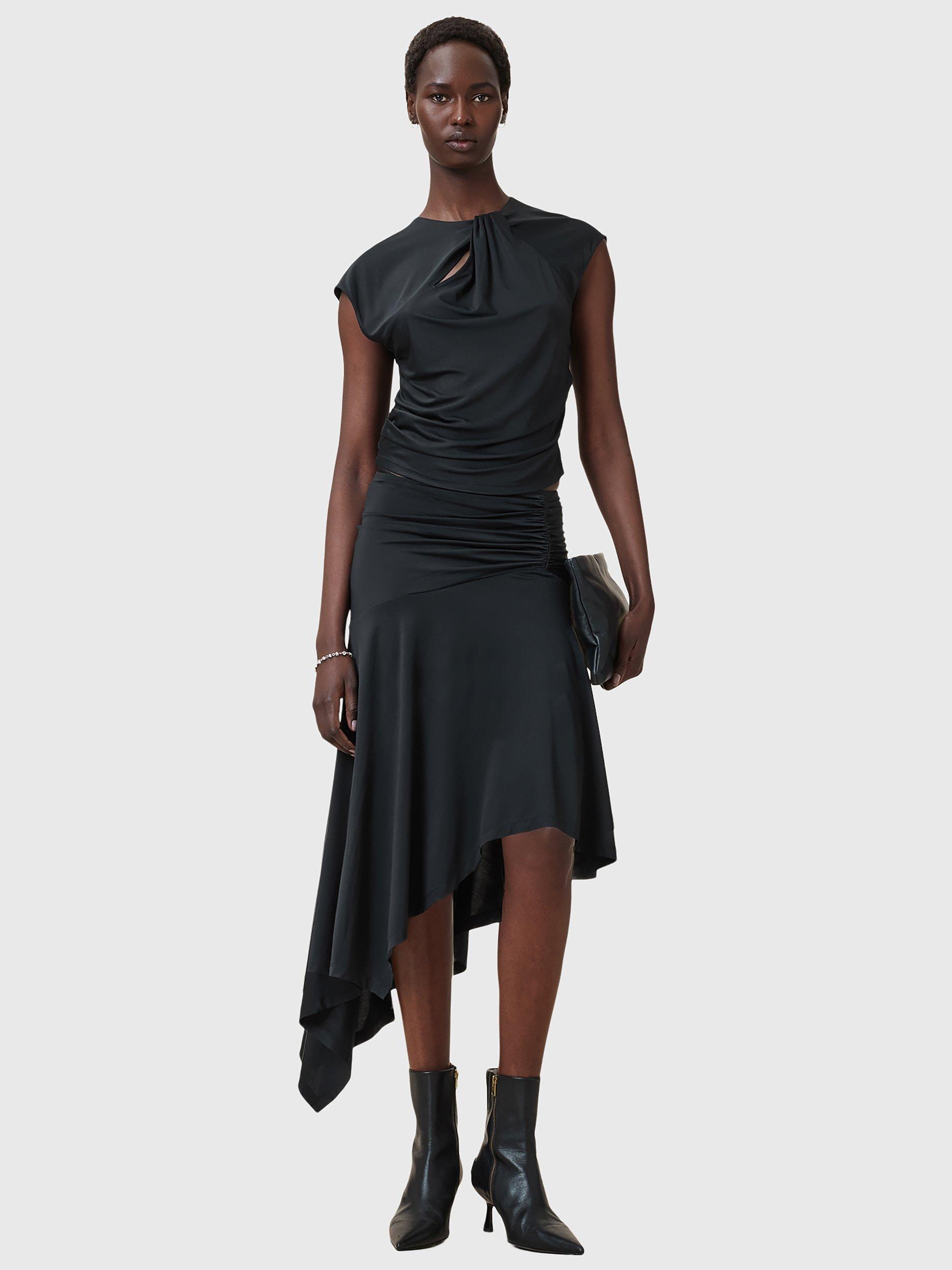 Product image 10 of 10, which shows AllSaints Annalie Asymmetric Drape Skirt, Black, 6