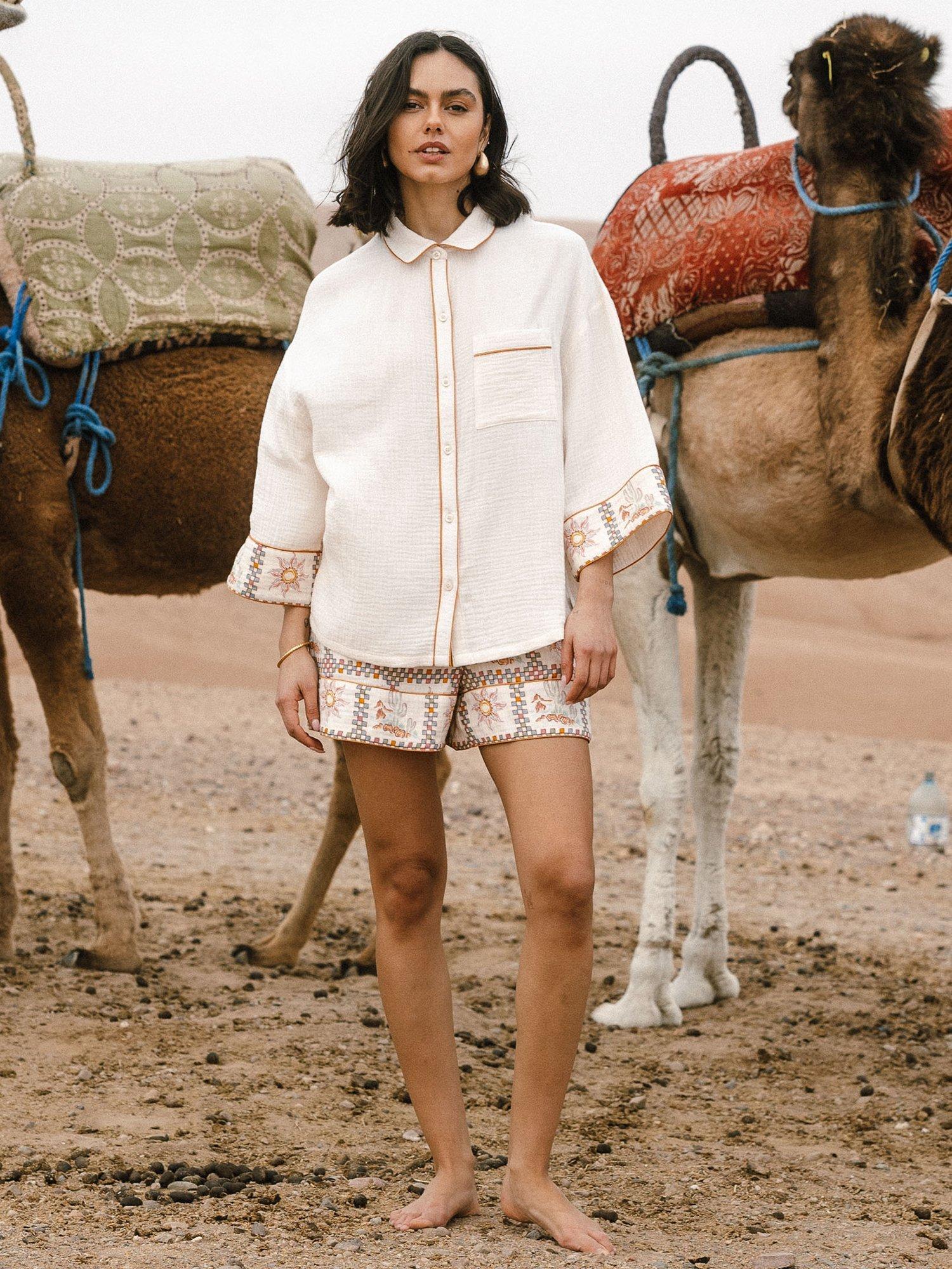 Product image 1 of 9, which shows Chelsea Peers Patchwork Print Short Pyjama Set, Off White/Multi, 18