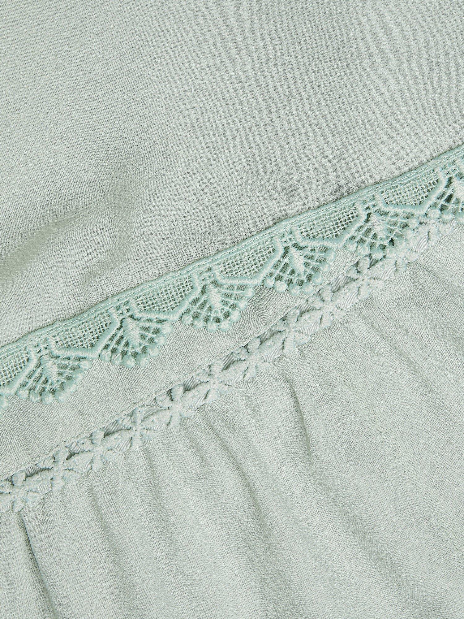 Product image 3 of 3, which shows Monsoon Kids' Leia Lace Playsuit, Sage, 3 years
