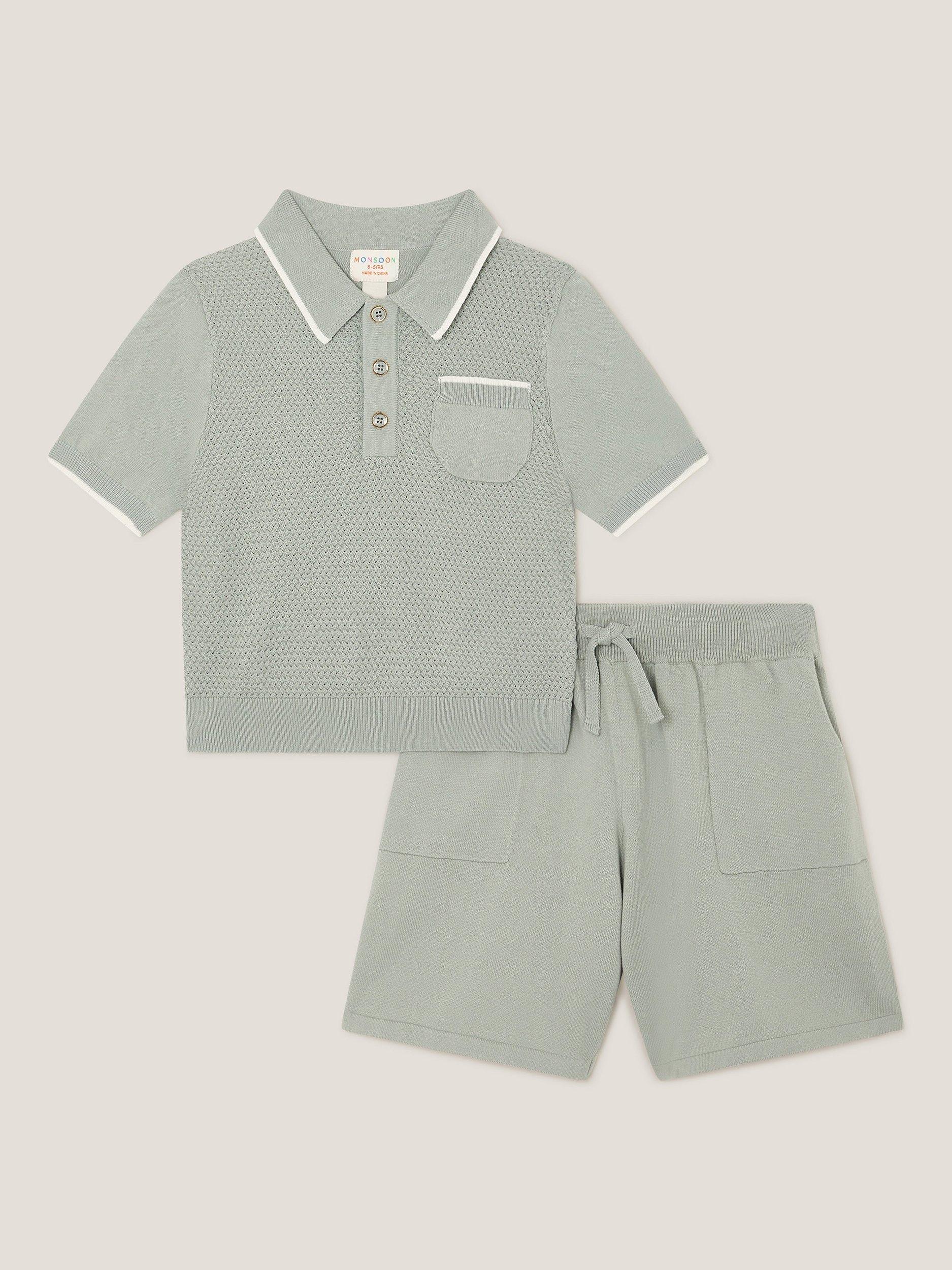 Product image 1 of 3, which shows Monsoon Kids' Shirt and Shorts Set, Green, 2-3 years