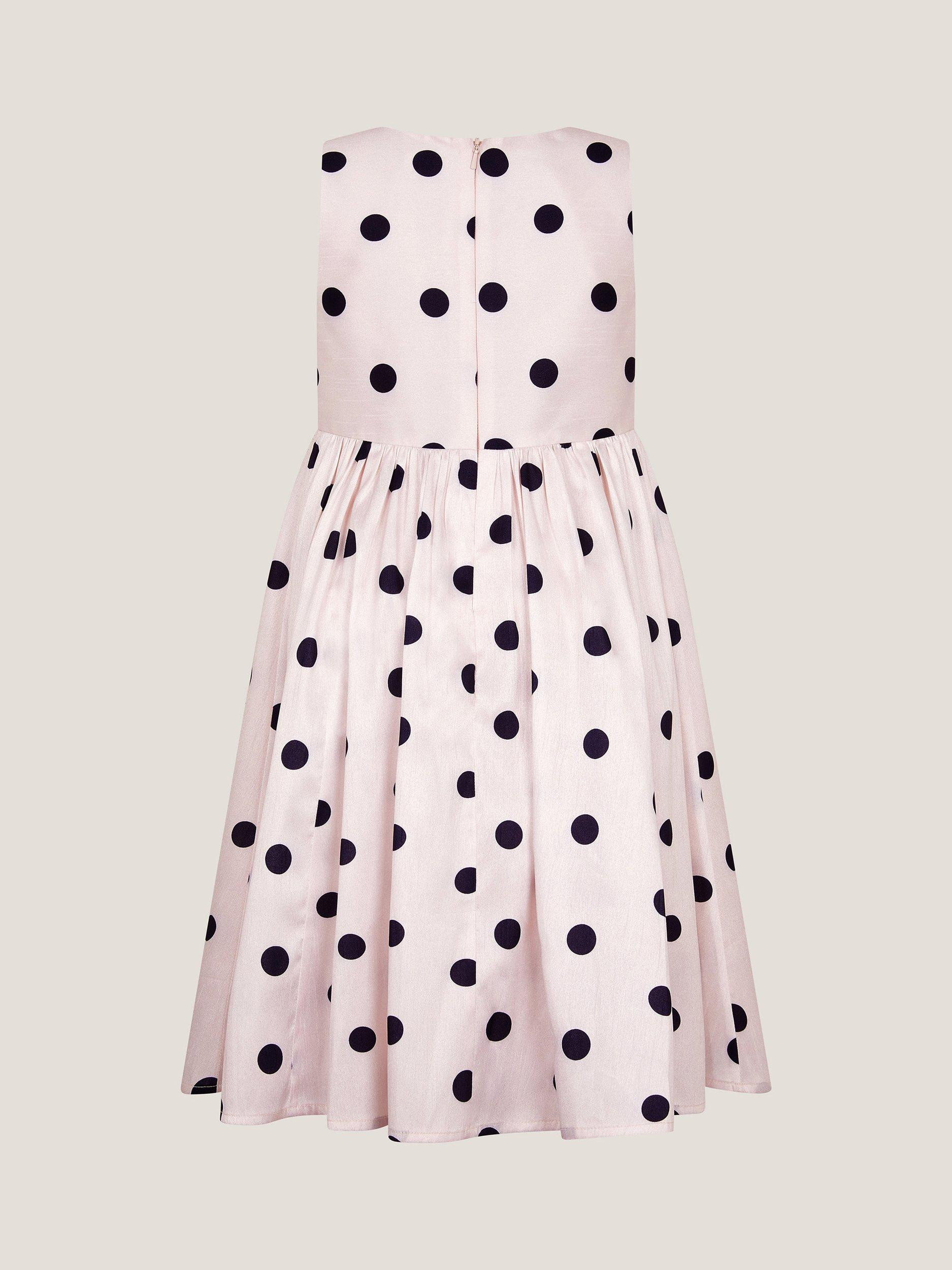 Product image 3 of 4, which shows Monsoon Kids' Sicily Polka Dot Dress, Ivory, 3 years