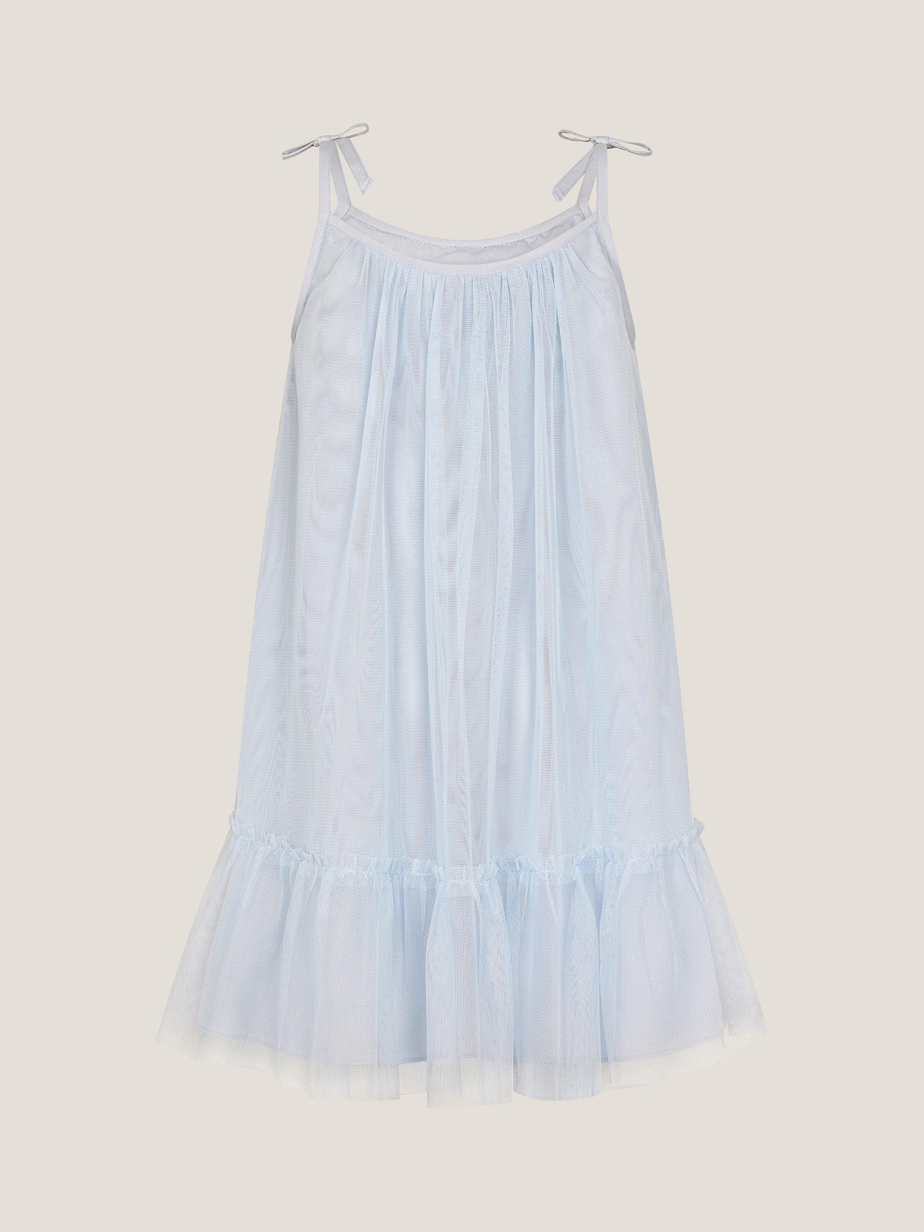 Product image 2 of 11, which shows Monsoon Kids' Rosalee Swing Dress, Blue, 8 years