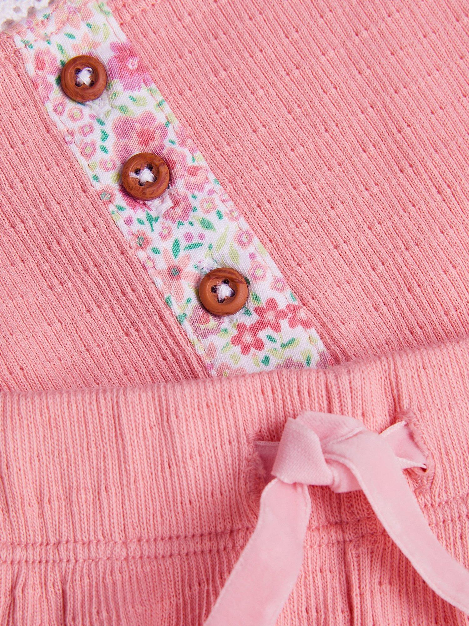 Product image 3 of 3, which shows Monsoon Kids' Floral Jersey Short Pyjamas Set, Coral, 2-3 years