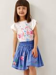 Monsoon Kids' Chambray Embellished Flamingo Skirt, Blue