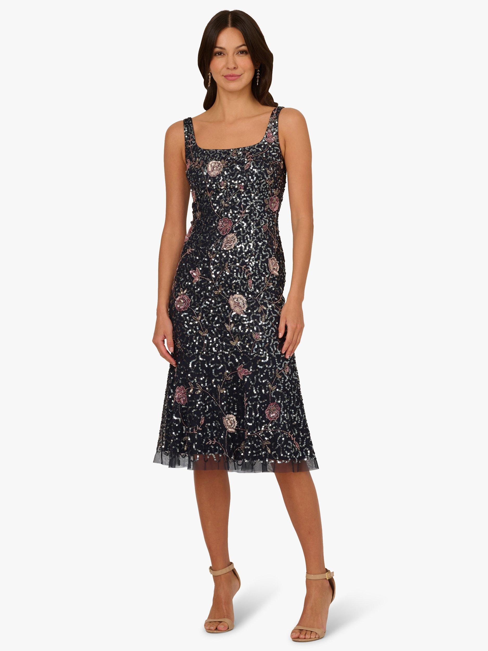 Product image 1 of 6, which shows Adrianna Papell Beaded Flounce Hem Cocktail Dress, Navy/Pink, 8