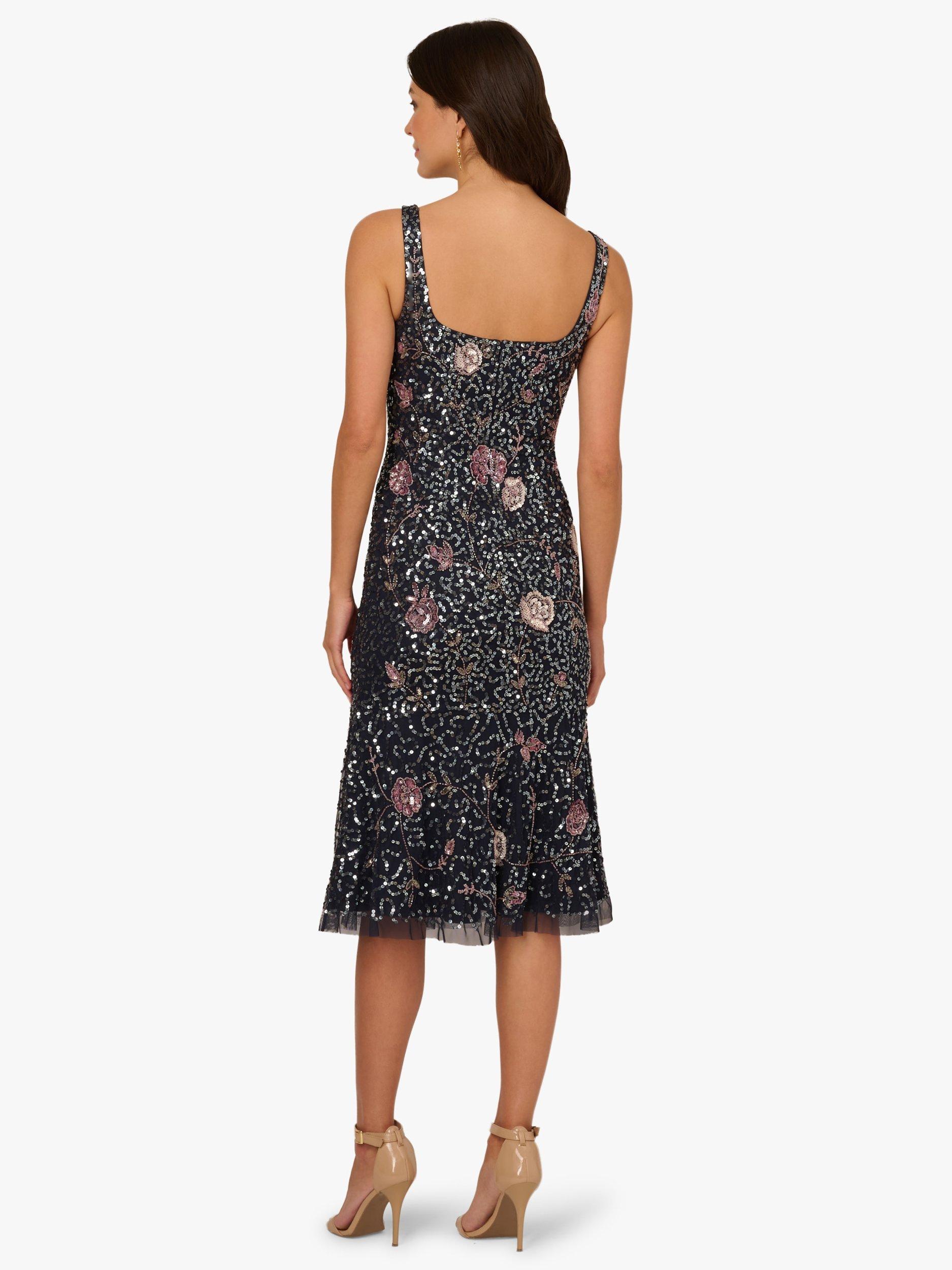 Product image 2 of 6, which shows Adrianna Papell Beaded Flounce Hem Cocktail Dress, Navy/Pink, 8