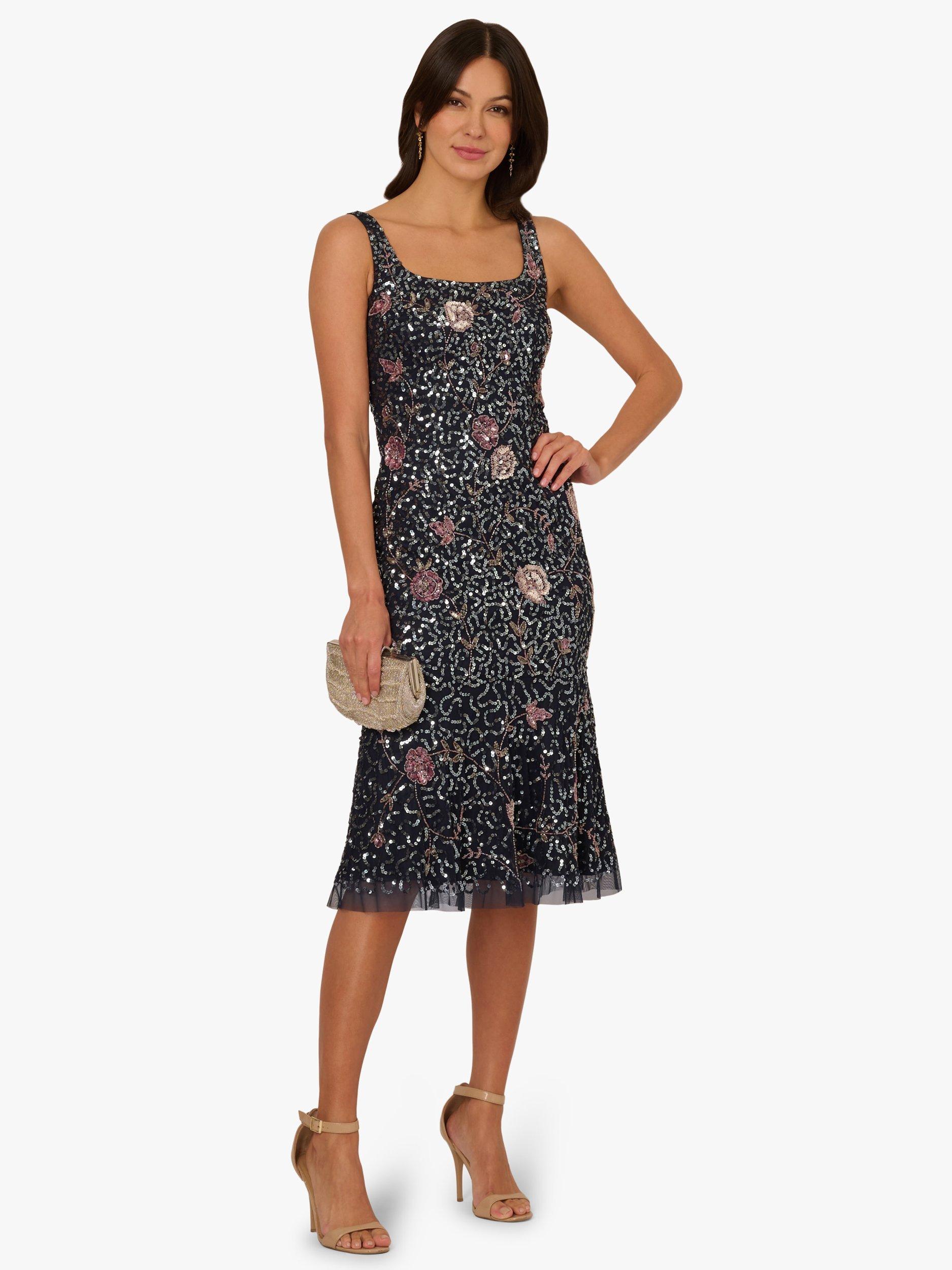 Product image 3 of 6, which shows Adrianna Papell Beaded Flounce Hem Cocktail Dress, Navy/Pink, 8