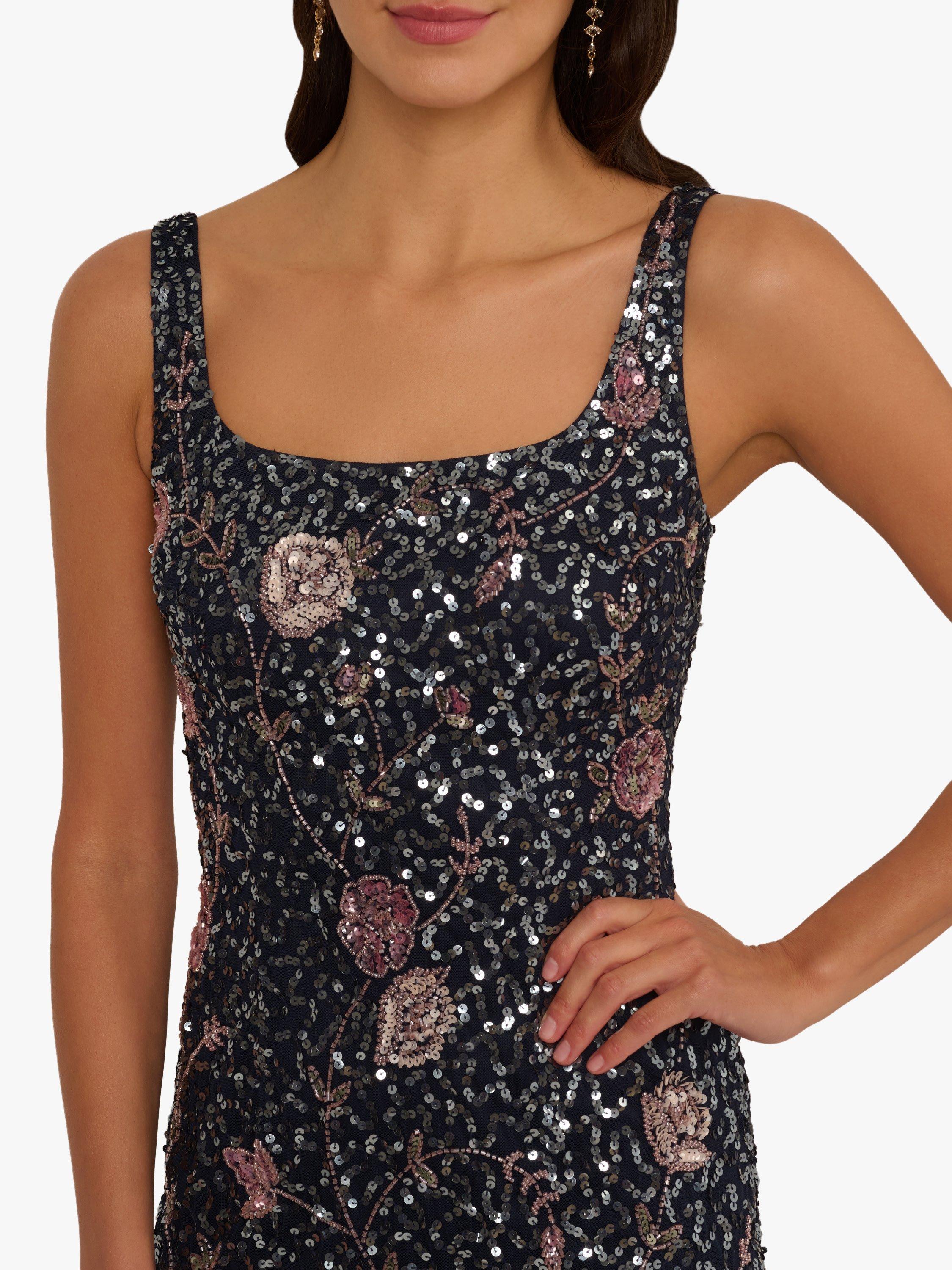 Product image 4 of 6, which shows Adrianna Papell Beaded Flounce Hem Cocktail Dress, Navy/Pink, 8