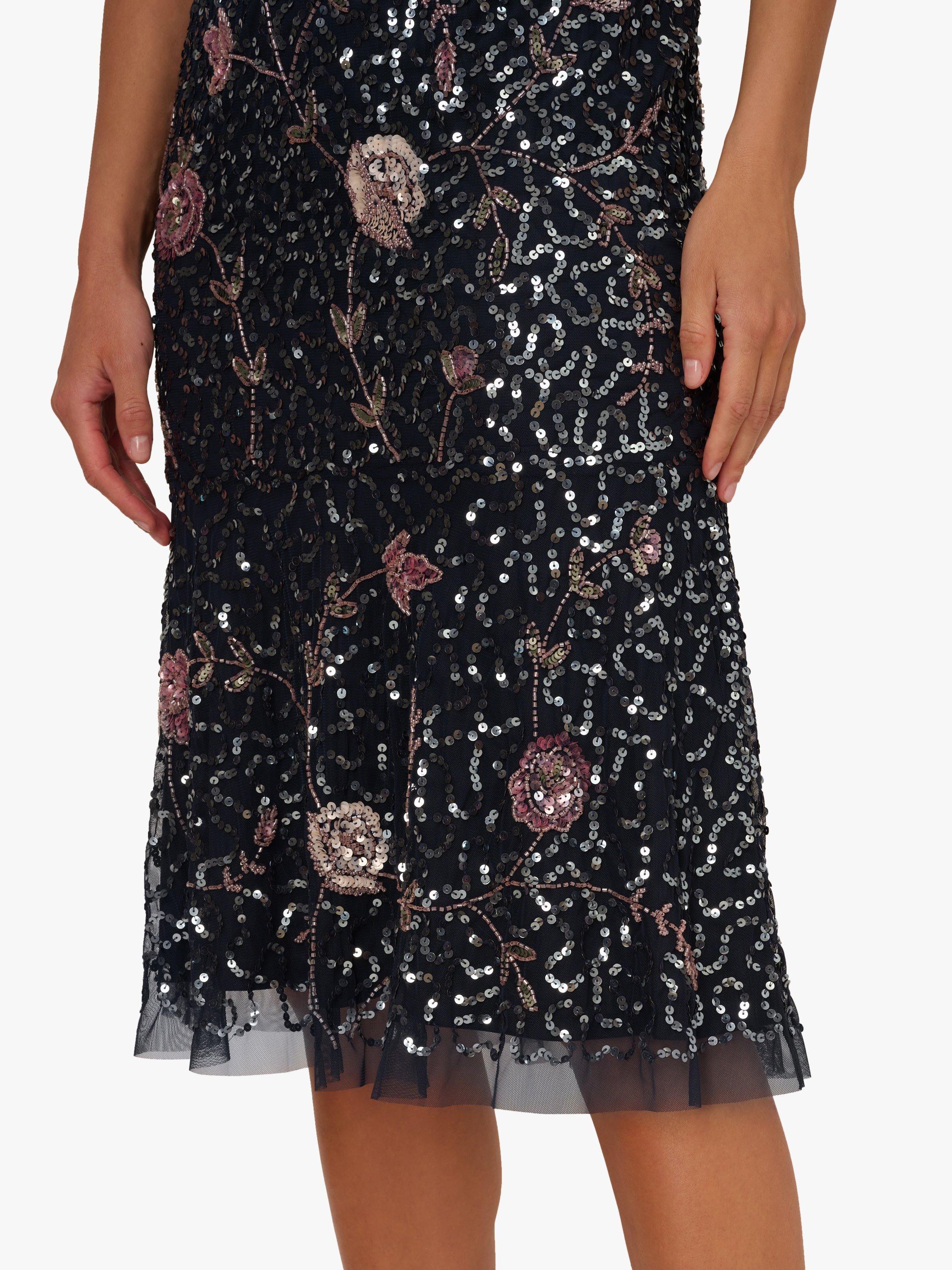 Product image 5 of 6, which shows Adrianna Papell Beaded Flounce Hem Cocktail Dress, Navy/Pink, 8