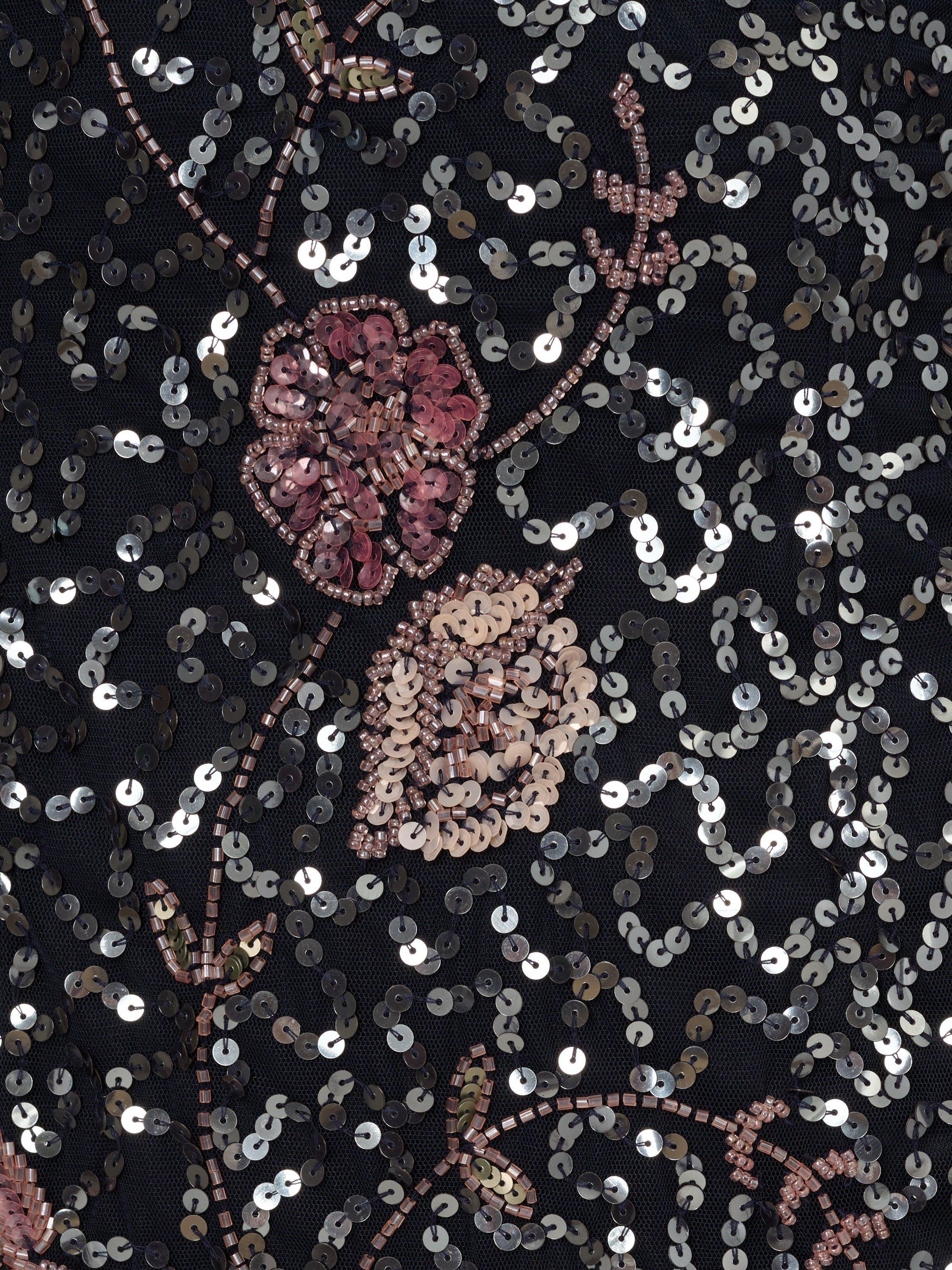 Product image 6 of 6, which shows Adrianna Papell Beaded Flounce Hem Cocktail Dress, Navy/Pink, 8