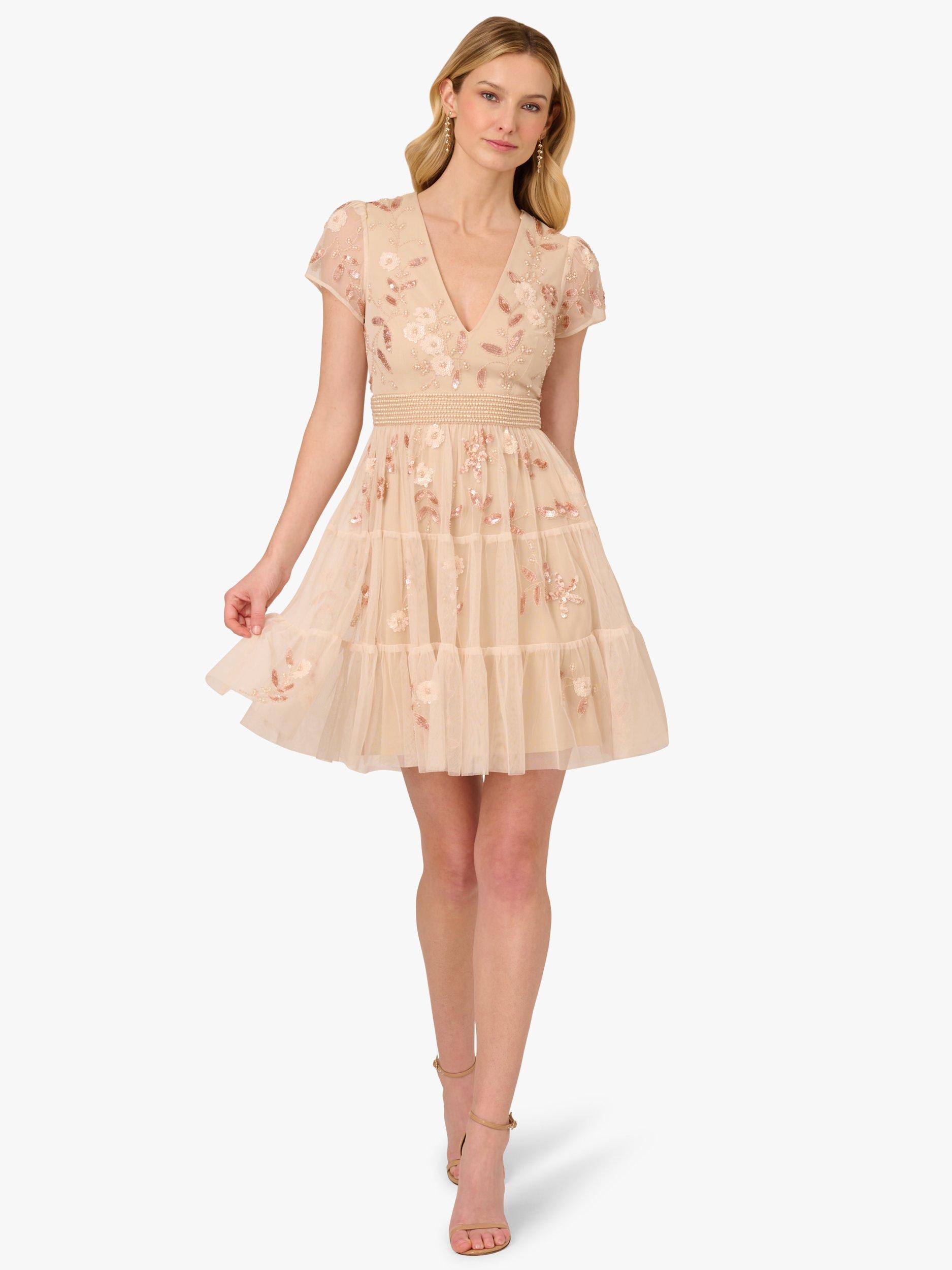 Product image 1 of 7, which shows Adrianna Papell Beaded Mesh Cocktail Dress, Pale Pink, 8