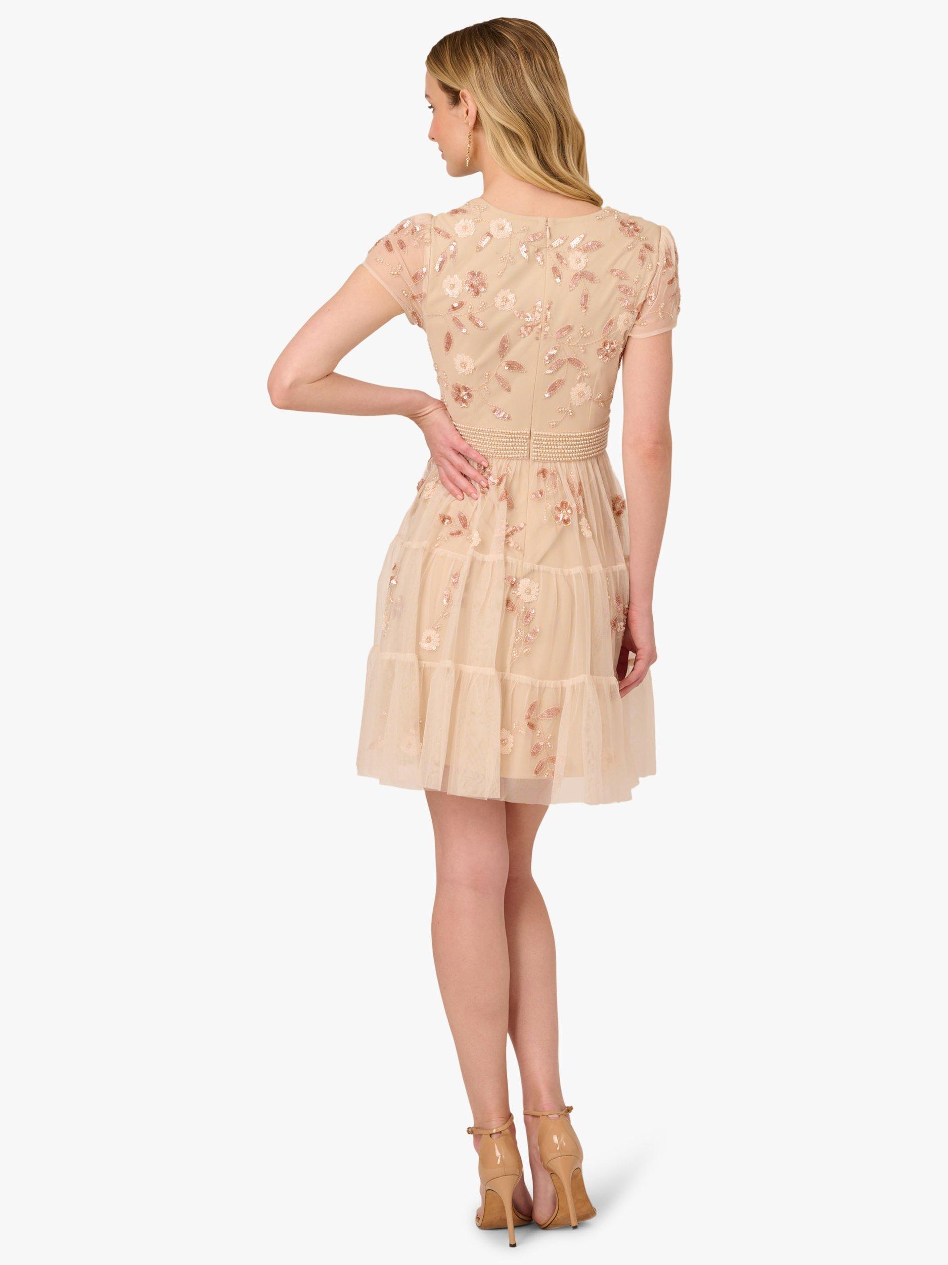 Product image 2 of 7, which shows Adrianna Papell Beaded Mesh Cocktail Dress, Pale Pink, 8