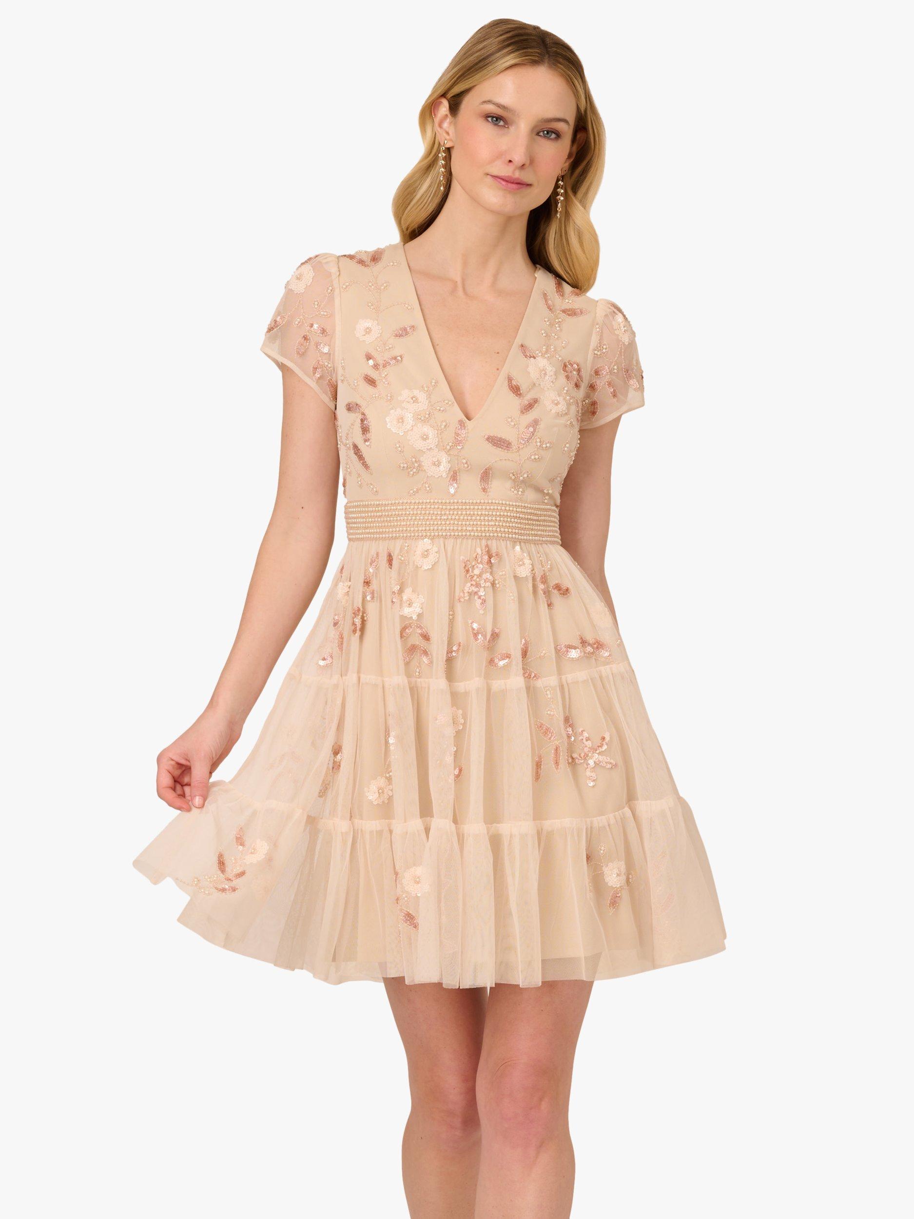 Product image 4 of 7, which shows Adrianna Papell Beaded Mesh Cocktail Dress, Pale Pink, 8