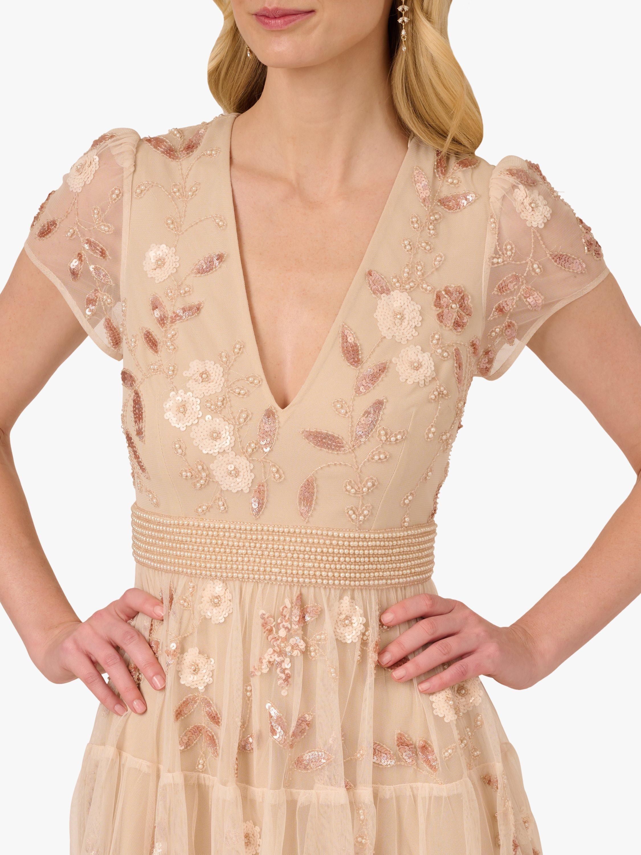 Product image 5 of 7, which shows Adrianna Papell Beaded Mesh Cocktail Dress, Pale Pink, 8
