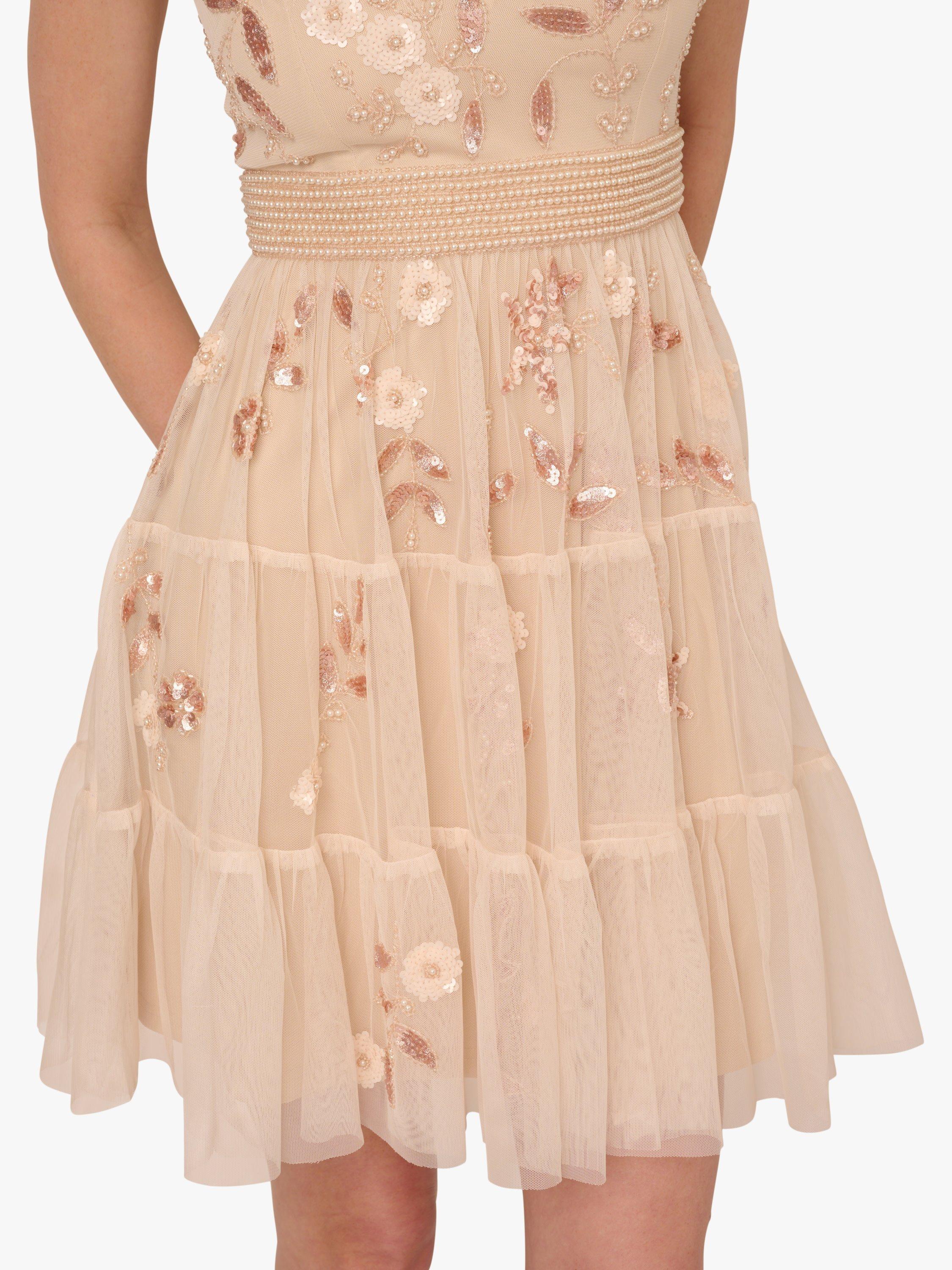 Product image 6 of 7, which shows Adrianna Papell Beaded Mesh Cocktail Dress, Pale Pink, 8