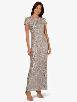 Adrianna Papell Beaded Mesh Maxi Dress, Silver Mist, Silver Mist