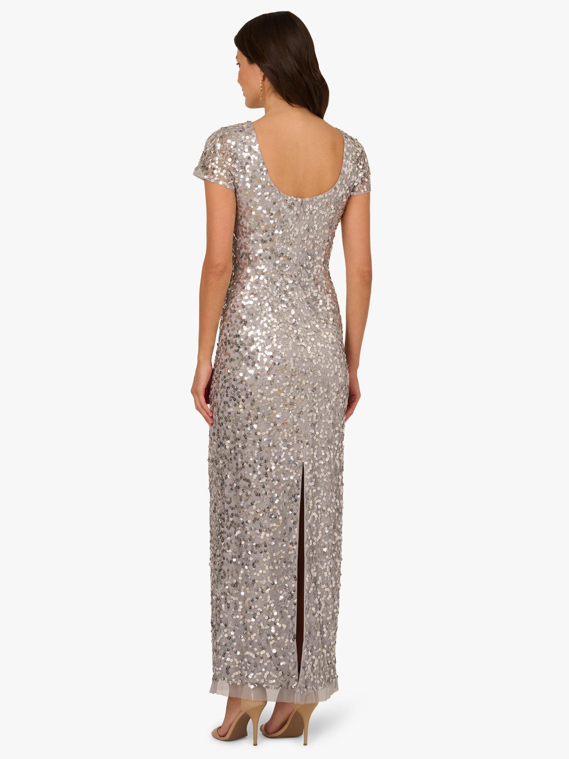 Product image 2 of 6, which shows Adrianna Papell Beaded Mesh Maxi Dress, Silver Mist, 6