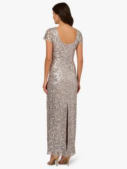 Adrianna Papell Beaded Mesh Maxi Dress, Silver Mist - view 2, Silver Mist