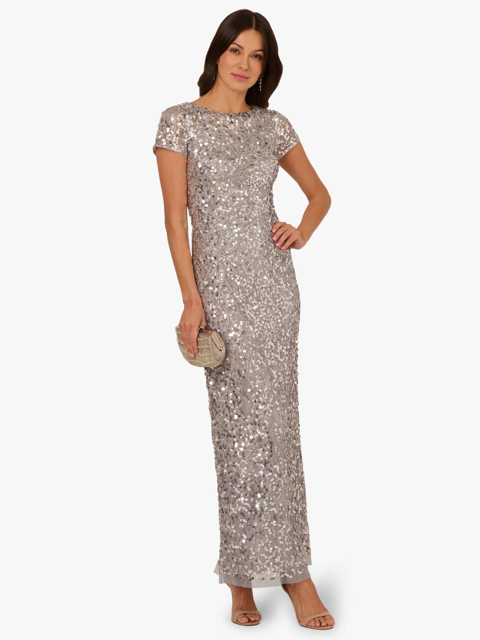 Product image 3 of 6, which shows Adrianna Papell Beaded Mesh Maxi Dress, Silver Mist, 6