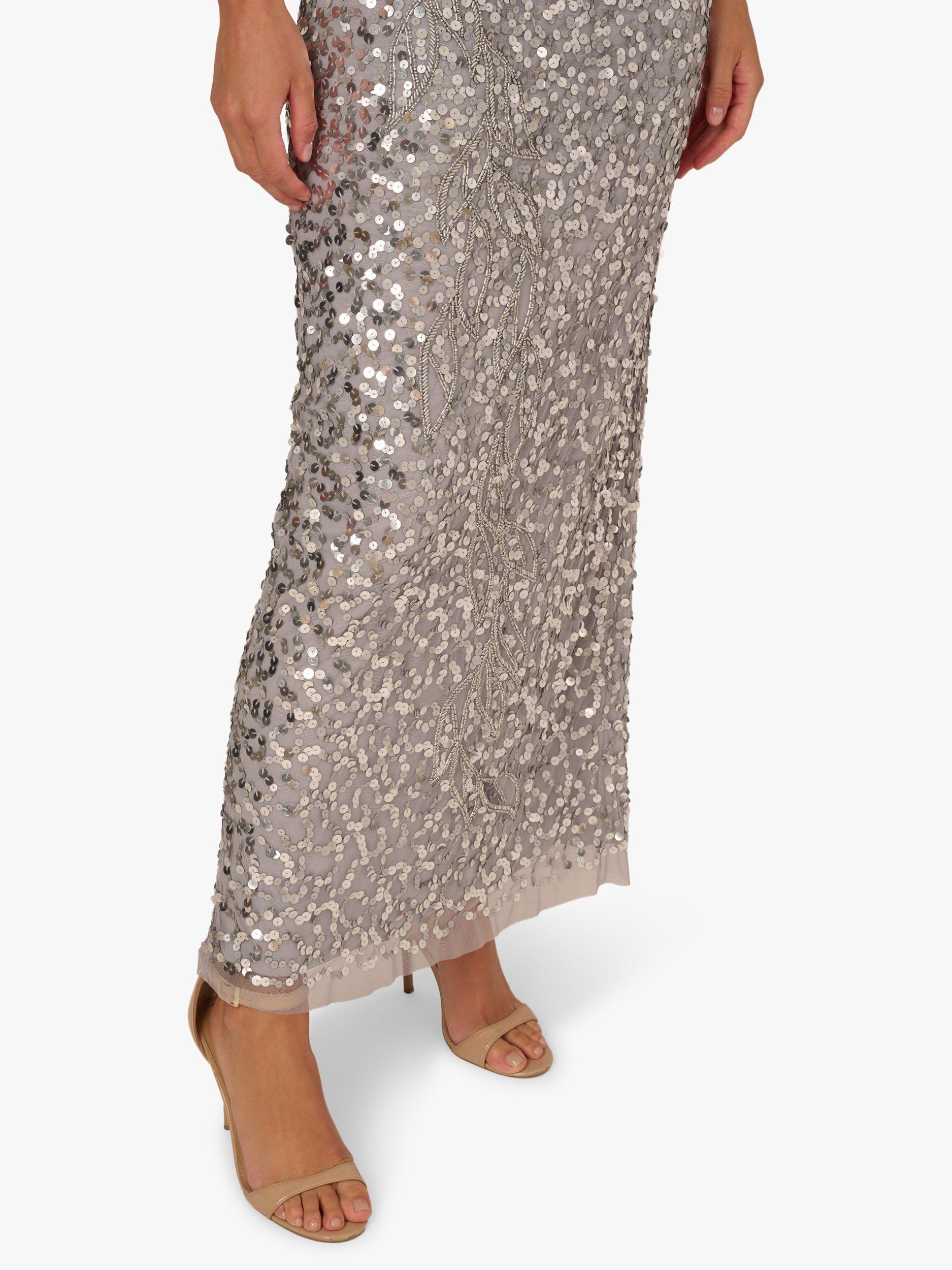 Product image 5 of 6, which shows Adrianna Papell Beaded Mesh Maxi Dress, Silver Mist, 6