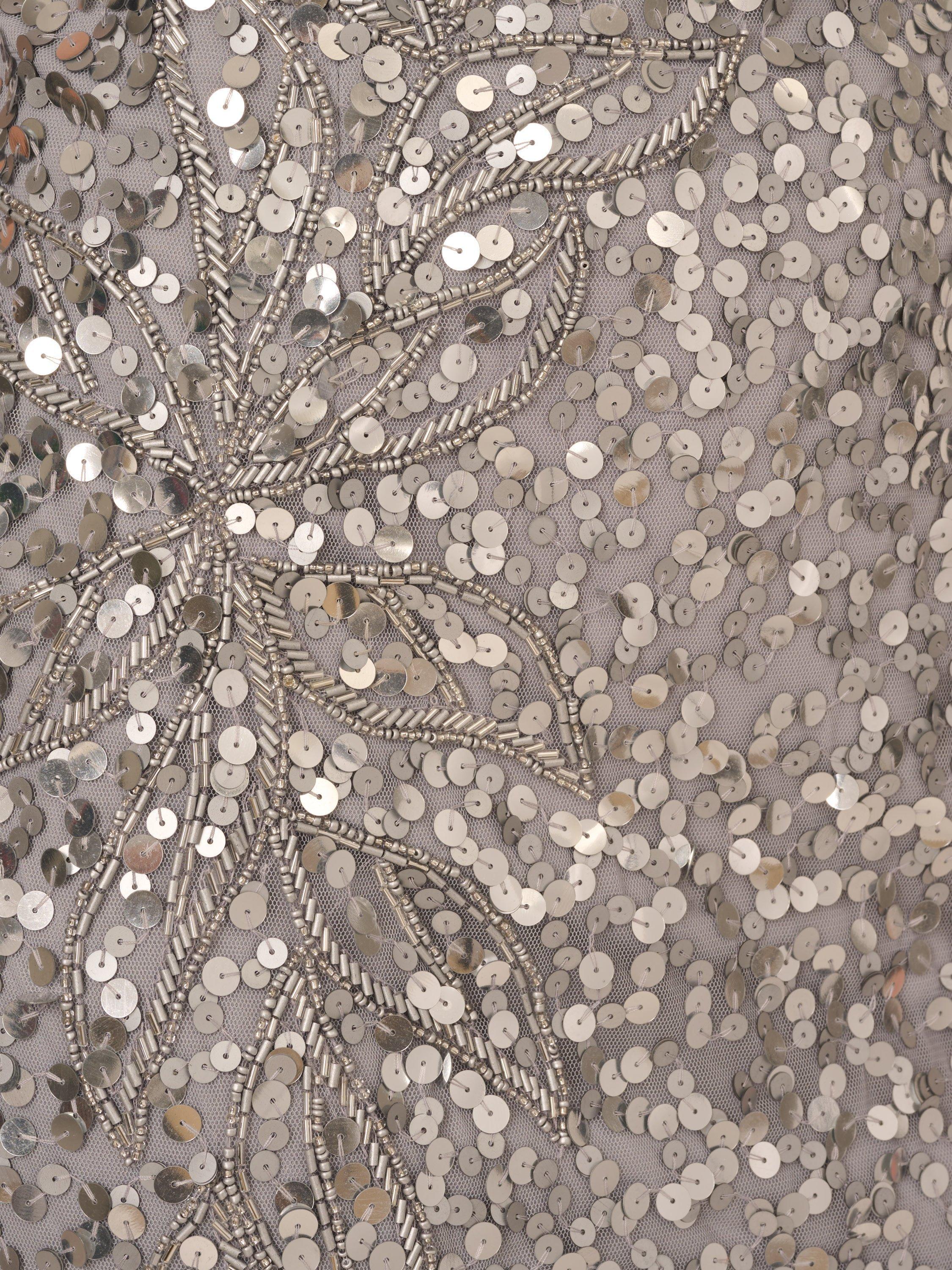 Product image 6 of 6, which shows Adrianna Papell Beaded Mesh Maxi Dress, Silver Mist, 6
