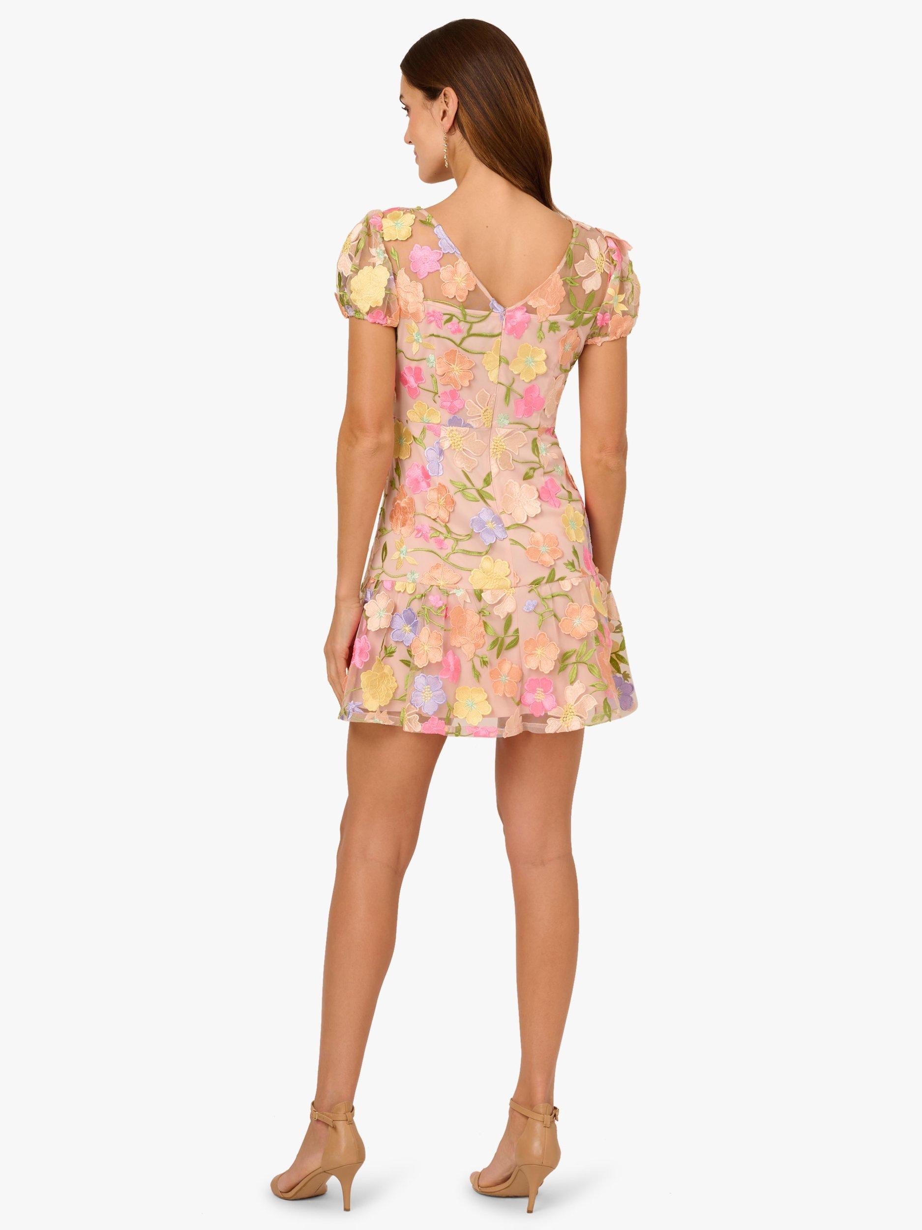 Product image 2 of 7, which shows Adrianna Papell Floral Embroidered Flounce Dress, Natural/Multi, 6