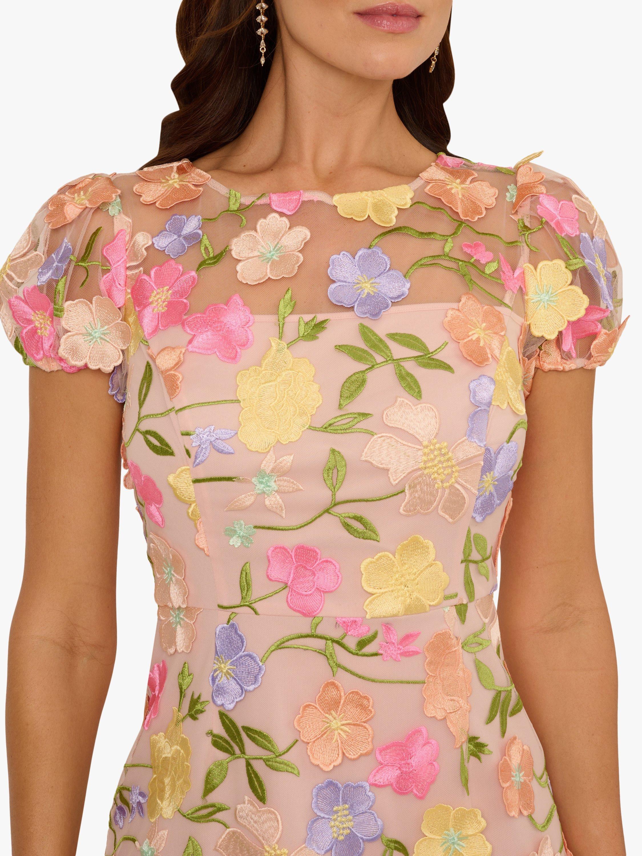 Product image 5 of 7, which shows Adrianna Papell Floral Embroidered Flounce Dress, Natural/Multi, 6