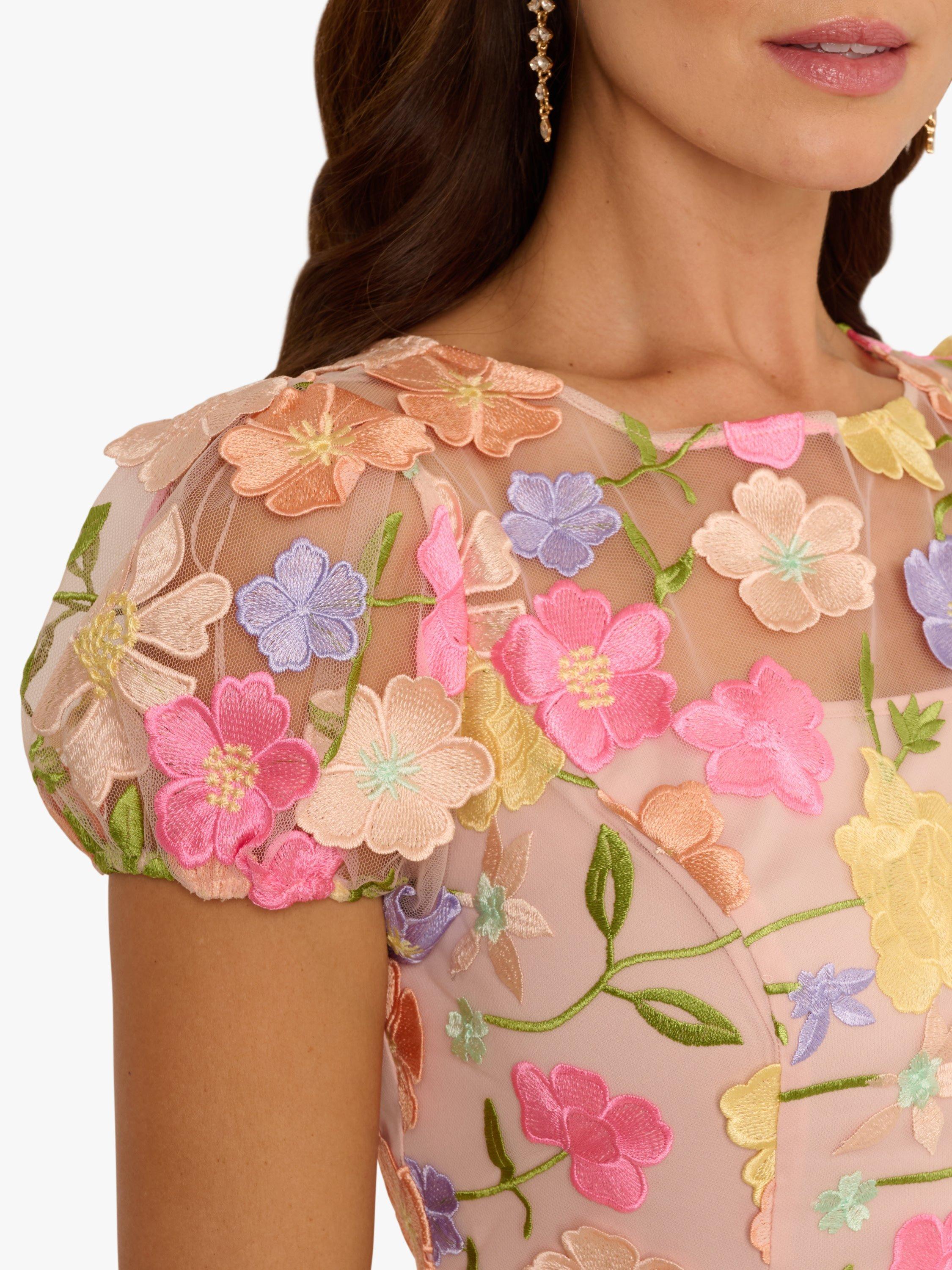 Product image 6 of 7, which shows Adrianna Papell Floral Embroidered Flounce Dress, Natural/Multi, 6